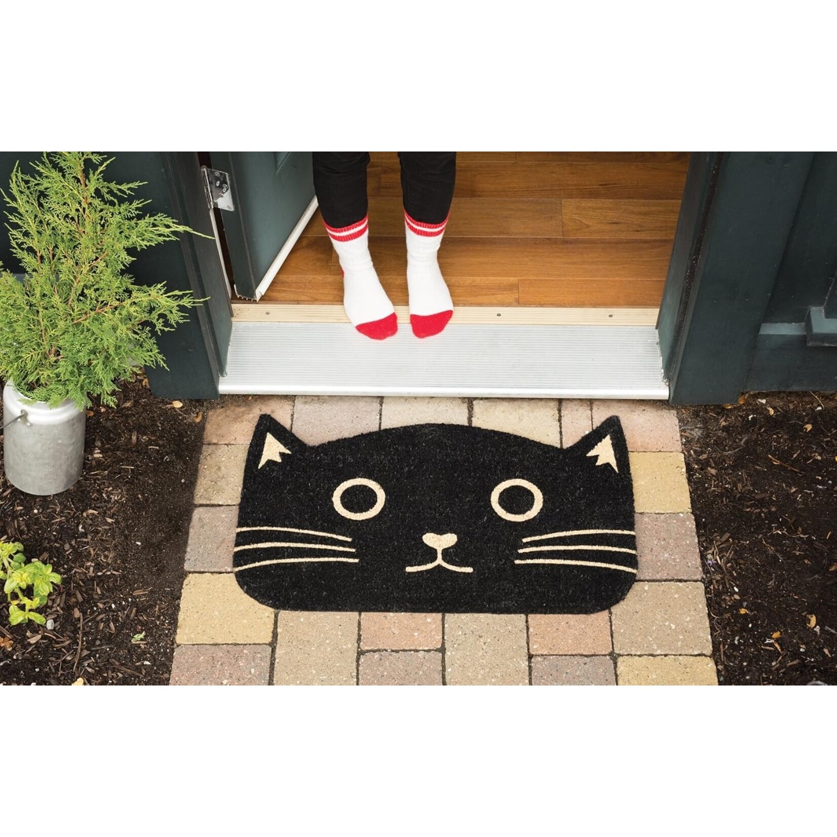 Now Designs Black Cat Shaped Coir Fibre Doormat