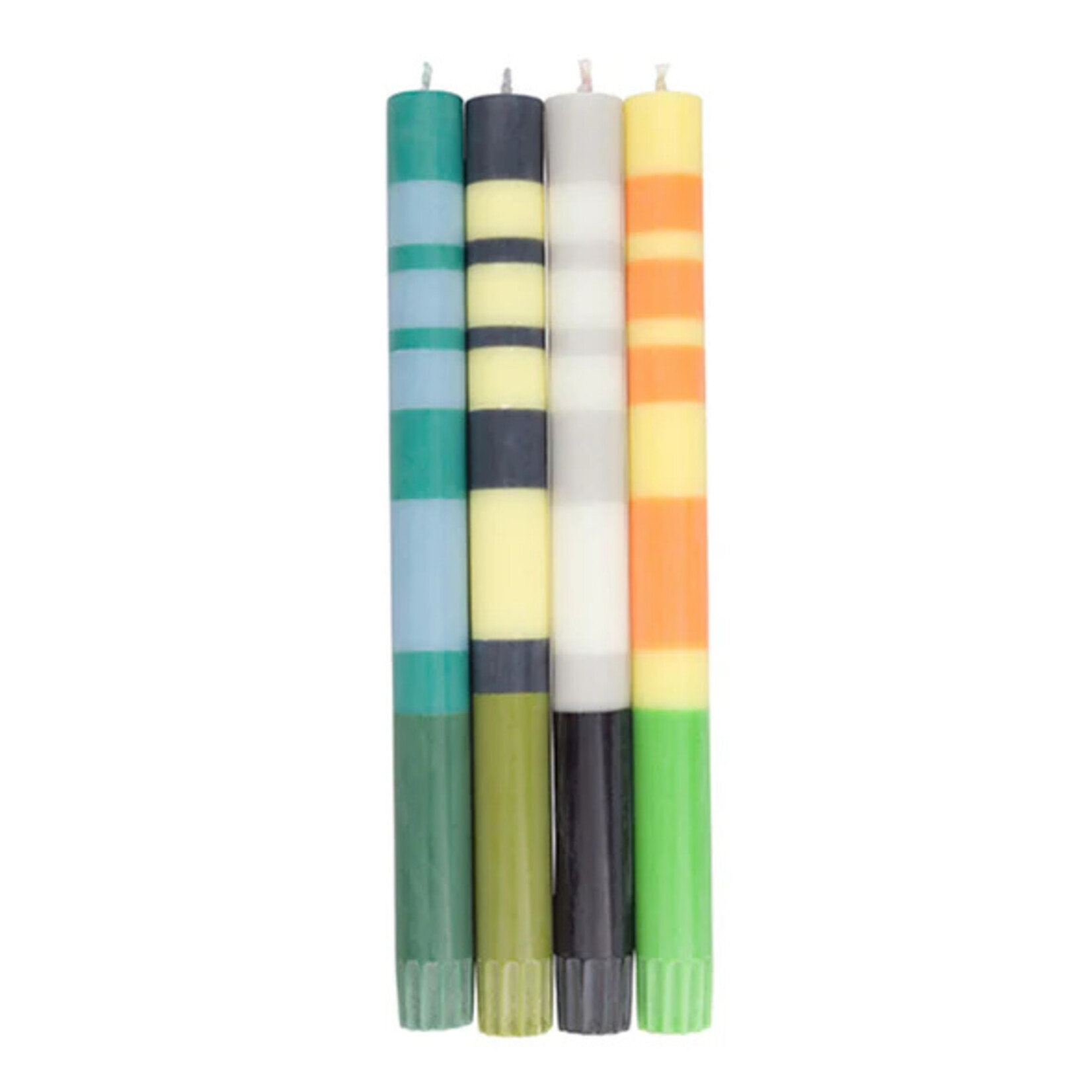 British Colour Standard Green Striped Taper Candle SET OF 4