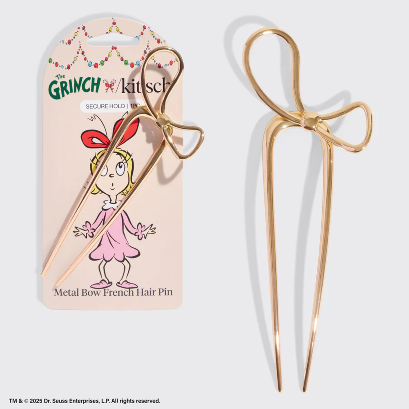 KITSCH The Grinch X Kitsch Gold Bow French Hair Pin