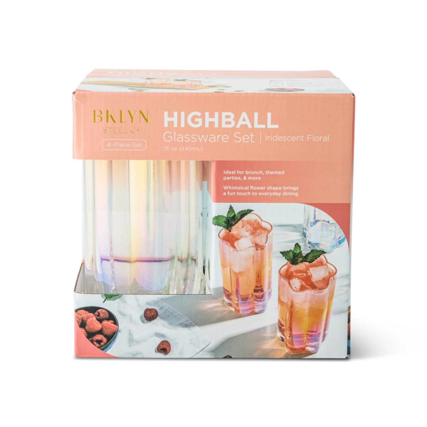 Core Home Set of 4 Flower Highball - Iridescent