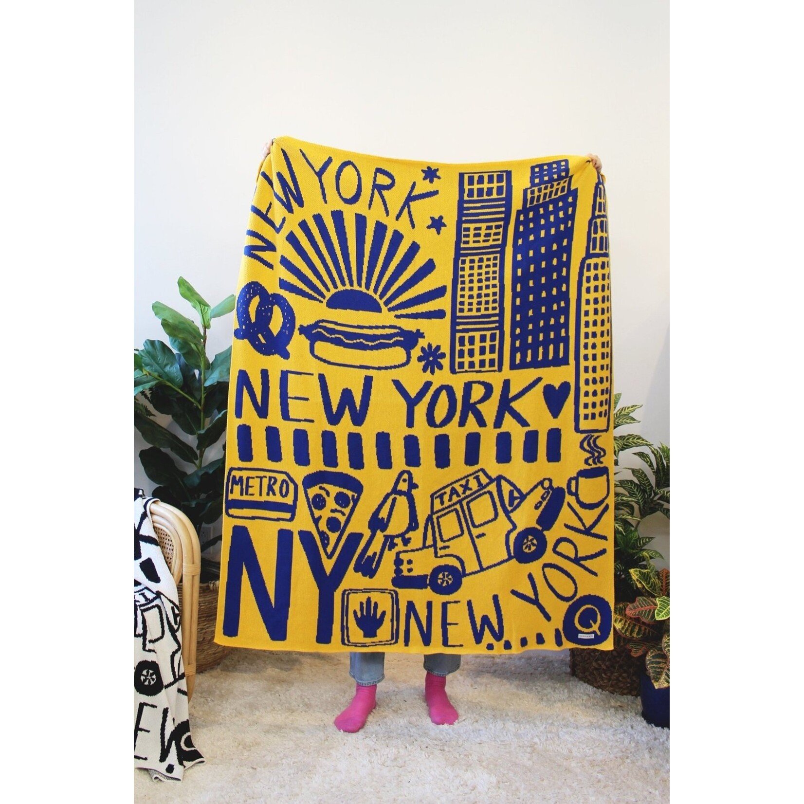 Calhoun &  Co New York Knit Blanket -  Metro Card Yellow