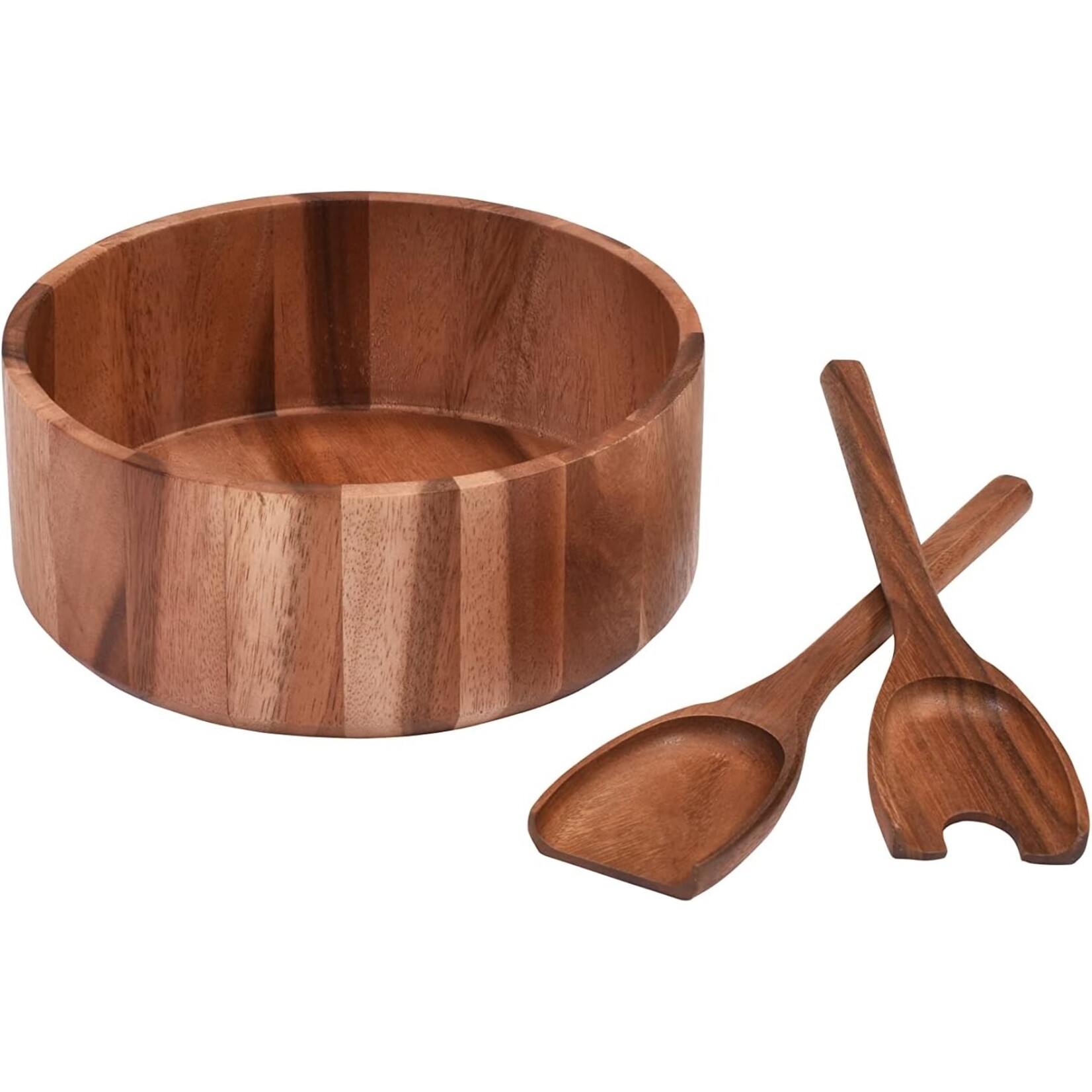 Kalmar Home Large Acacia Wood 10" Serving Bowl w/ Utensils
