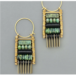 David Aubrey Jewelry Green Stone Fringe Hoop Earrings