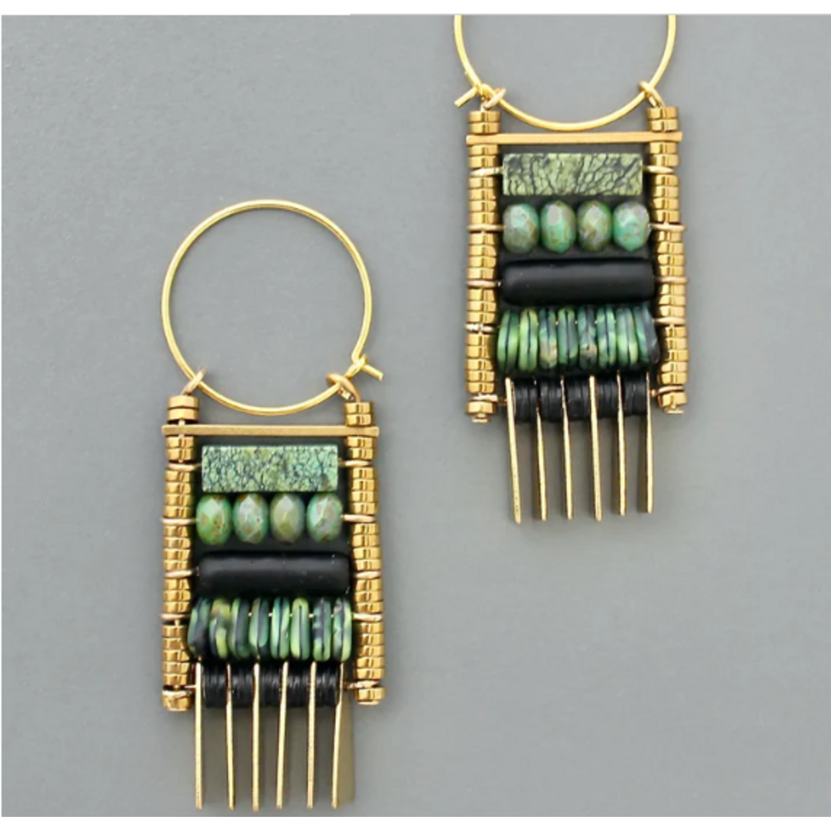 David Aubrey Jewelry Green Stone Fringe Hoop Earrings