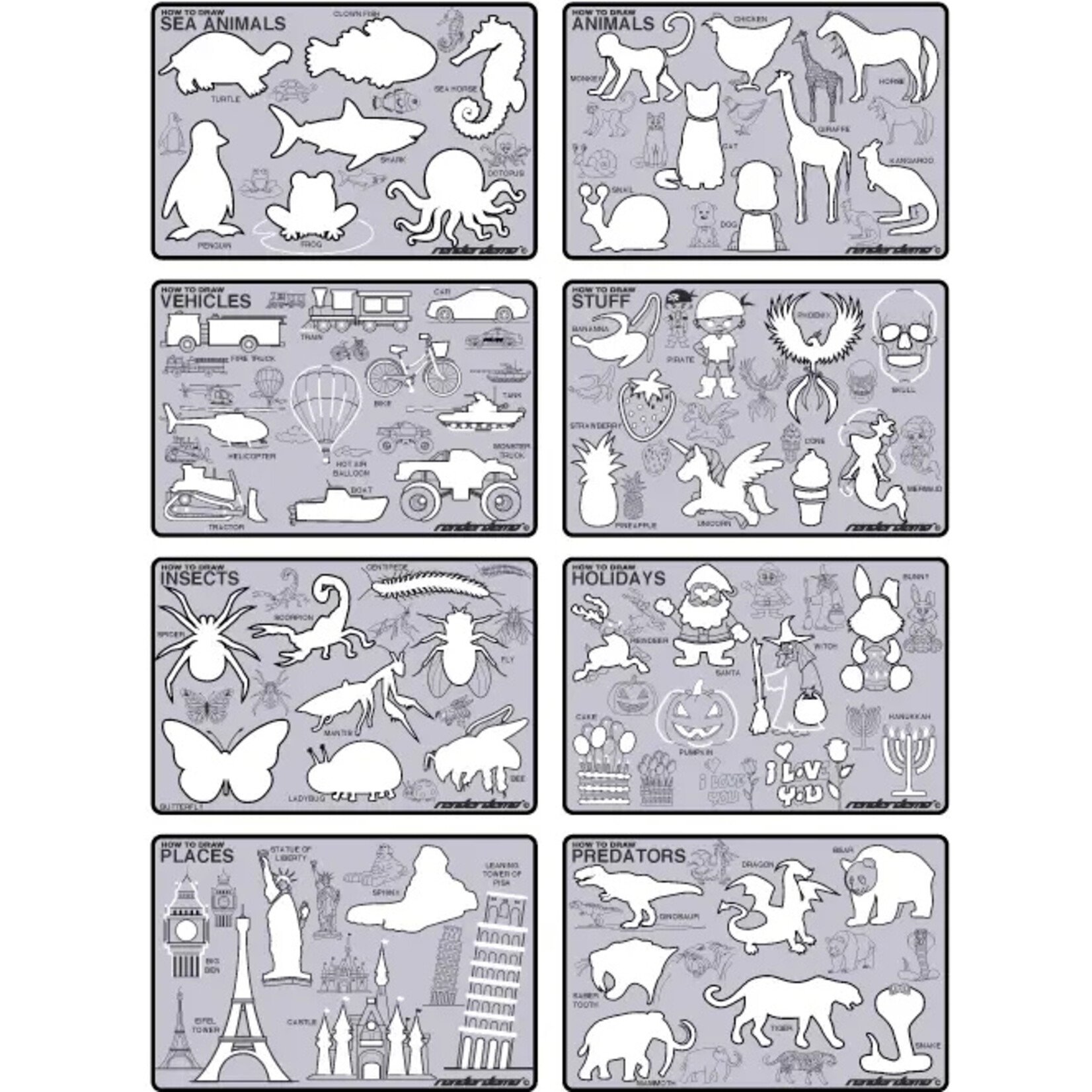 Render Demo 8-Piece Stencil Set- Animals and Things