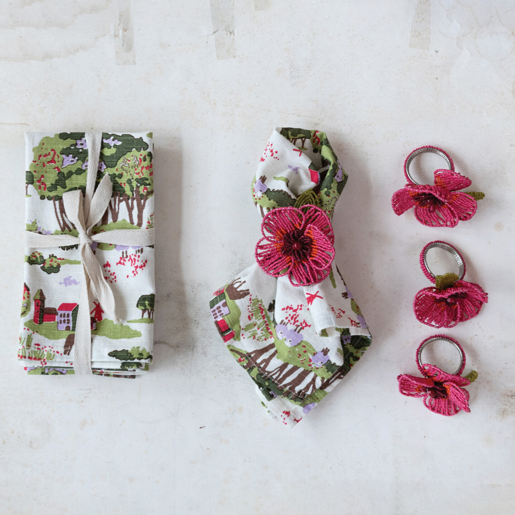 Creative Co-Op Handmade Glass Beaded Flower Napkin Rings SET OF 4