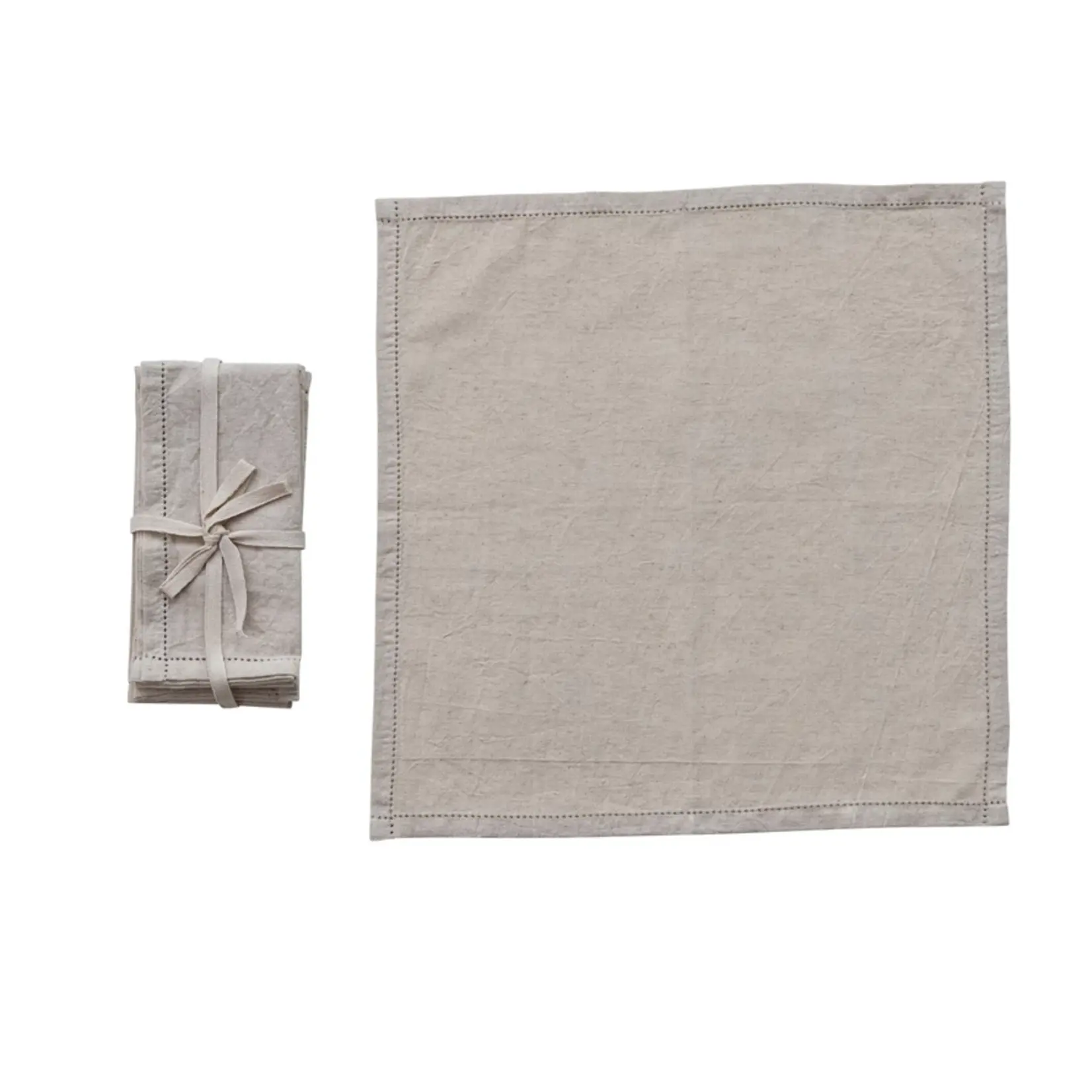 Creative Co-Op 18" Boarder Stitched Cotton & Linen Napkin SET OF 4