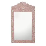 Creative Co-Op 27" x 47" Pink & Ivory Framed Wall Mirror w/ Inlaid Bone Flowers Leaves