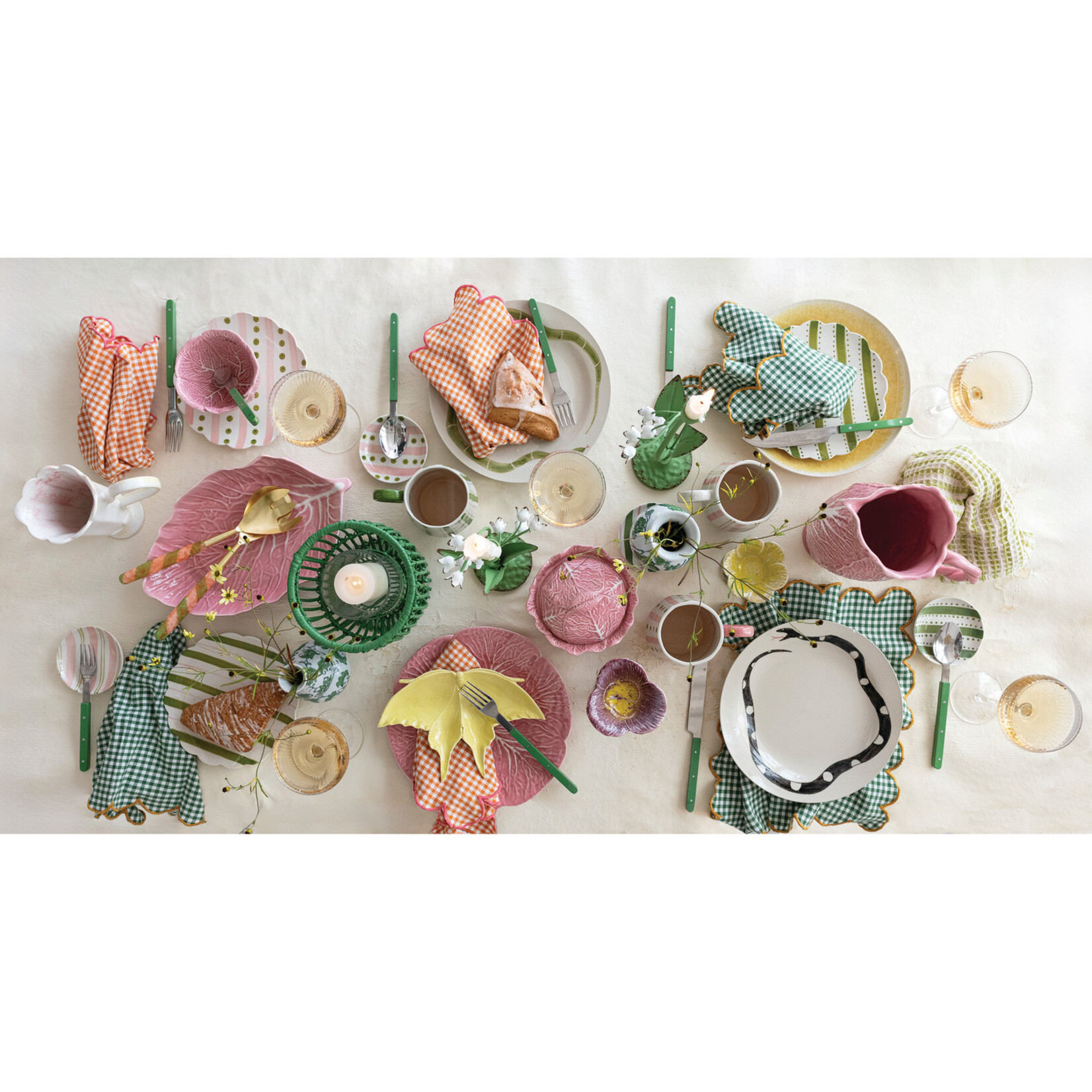 Creative Co-Op Hand Painted Pink Stoneware Cabbage Shaped Baker