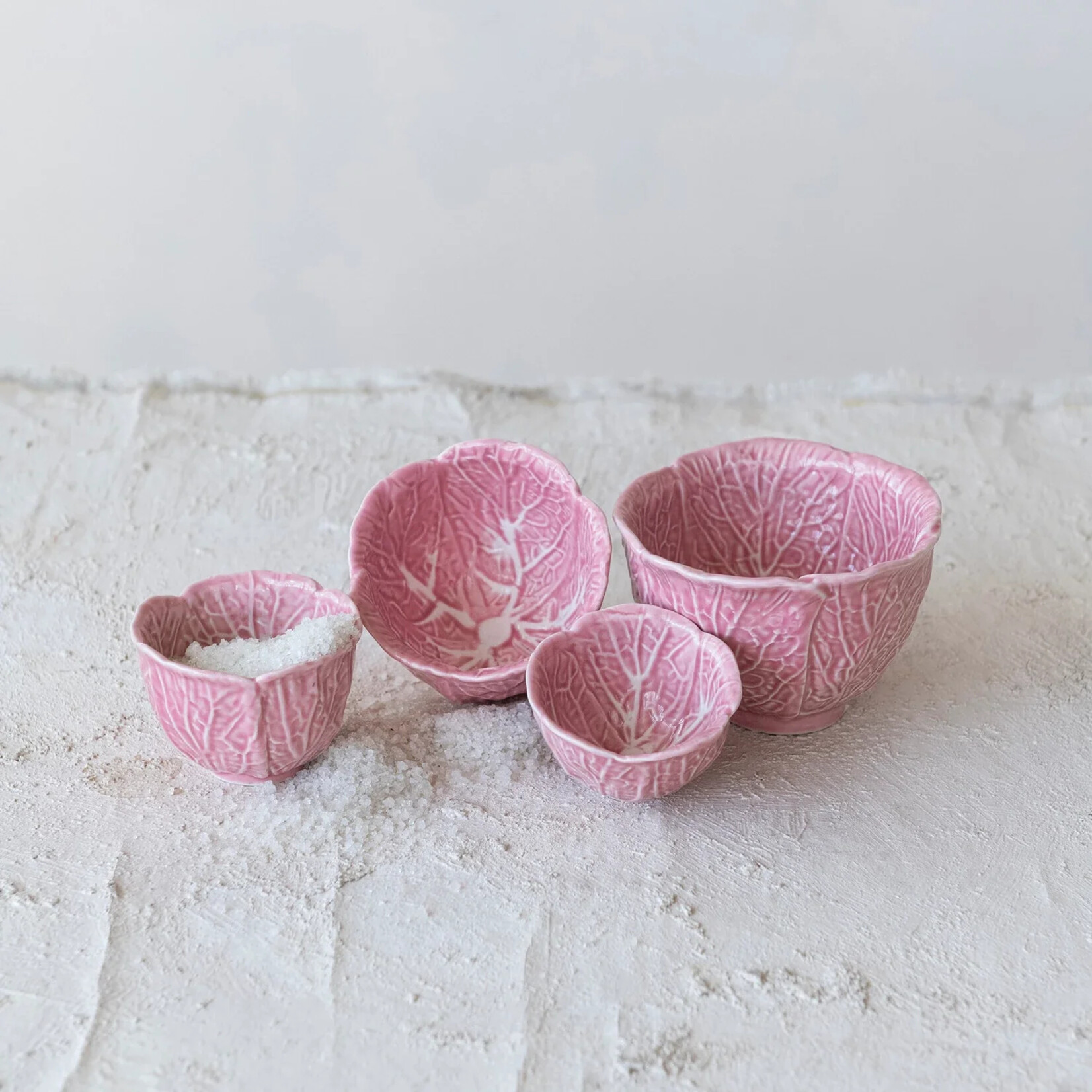 Creative Co-Op SET OF 4 Pink Stoneware Cabbage Prep Bowls