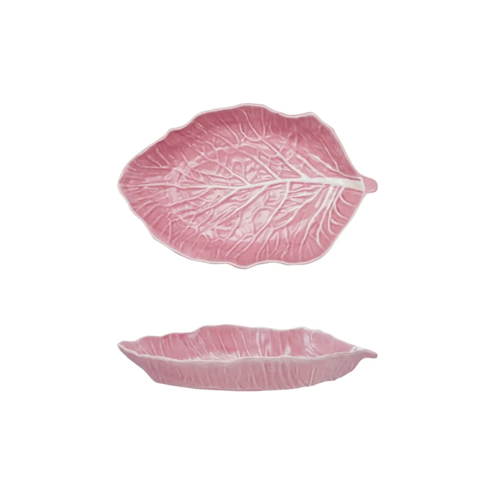 Creative Co-Op Hand Painted Pink Stoneware Cabbage Shaped Platter