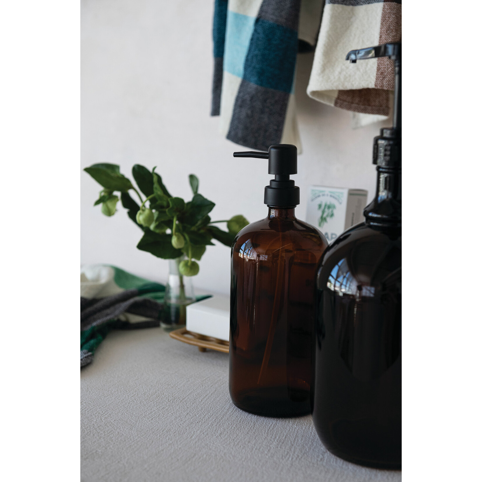 Creative Co-Op Medium Glass Dispenser with Pump- Brow & Black