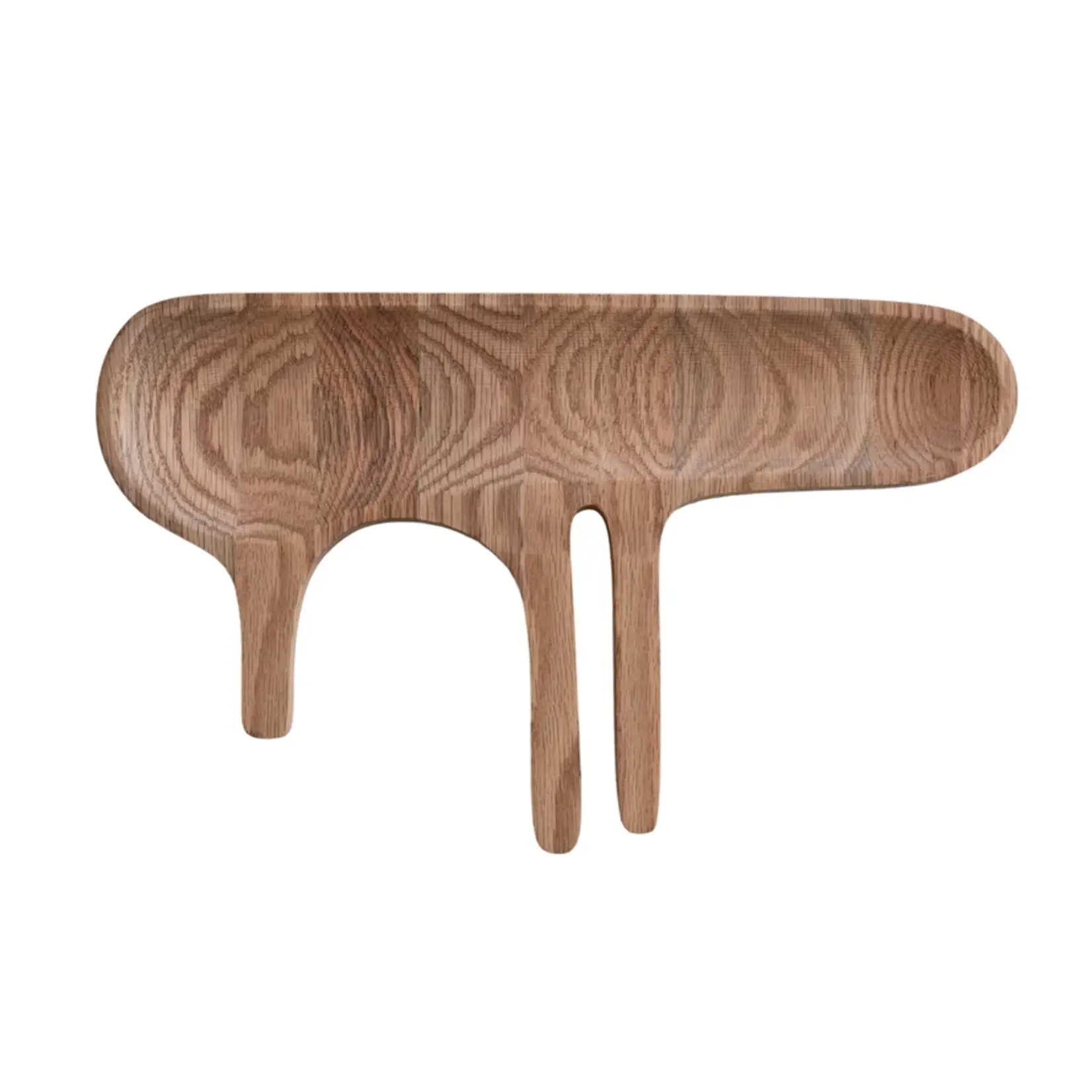 Oak Wood Abstract Drip Serving Dish w/ Handles