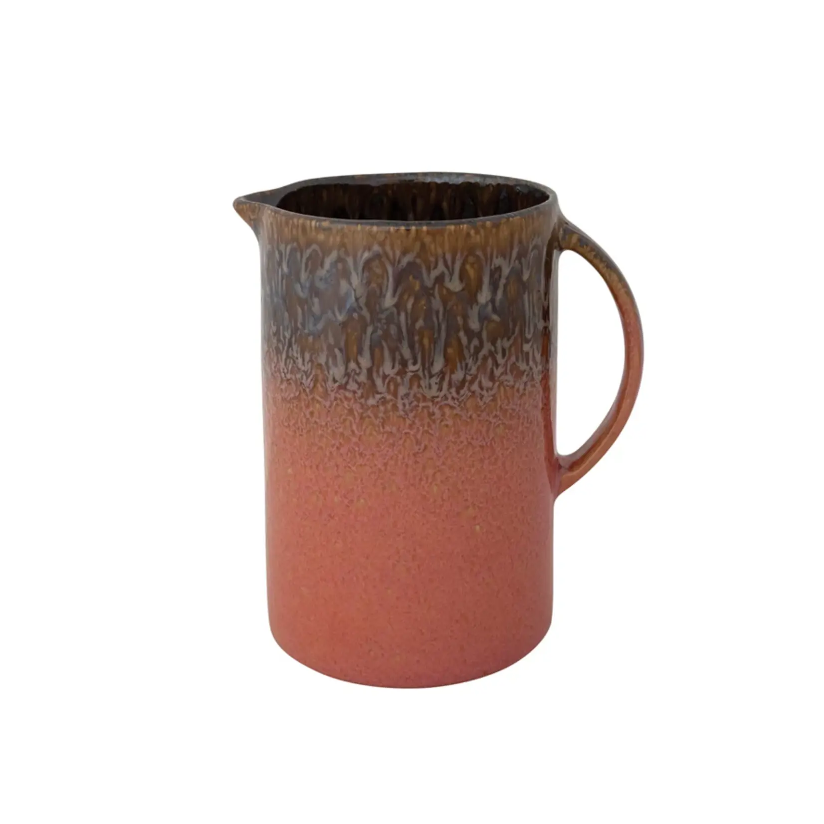 Brown & Pink Glazed Stoneware Pitcher