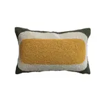 Creative Co-Op Fabric Beaded Lumbar Pillow- Yellow White Green