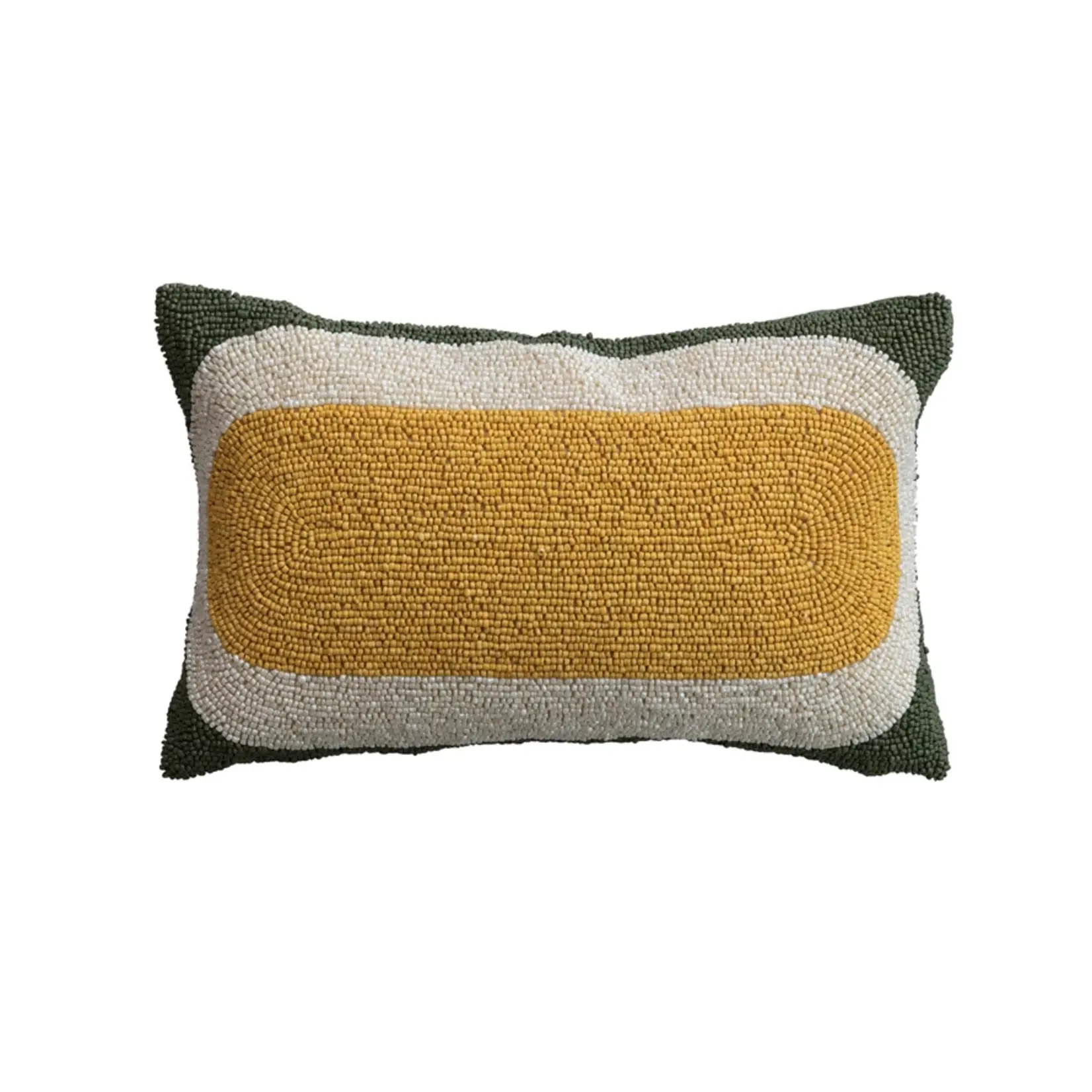 Creative Co-Op Fabric Beaded Lumbar Pillow- Yellow White Green