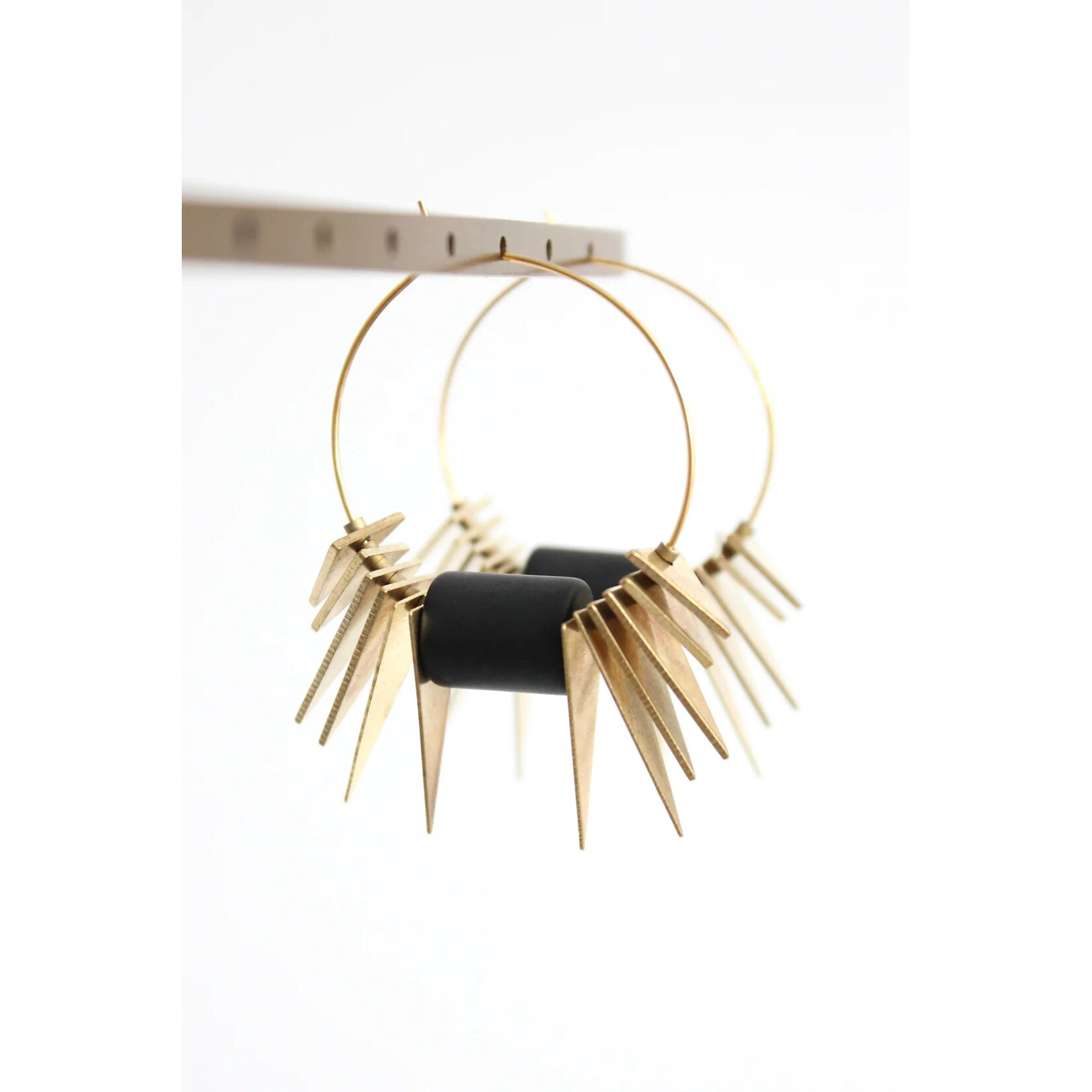 David Aubrey Jewelry Black and Brass Geometric Hoop Earrings