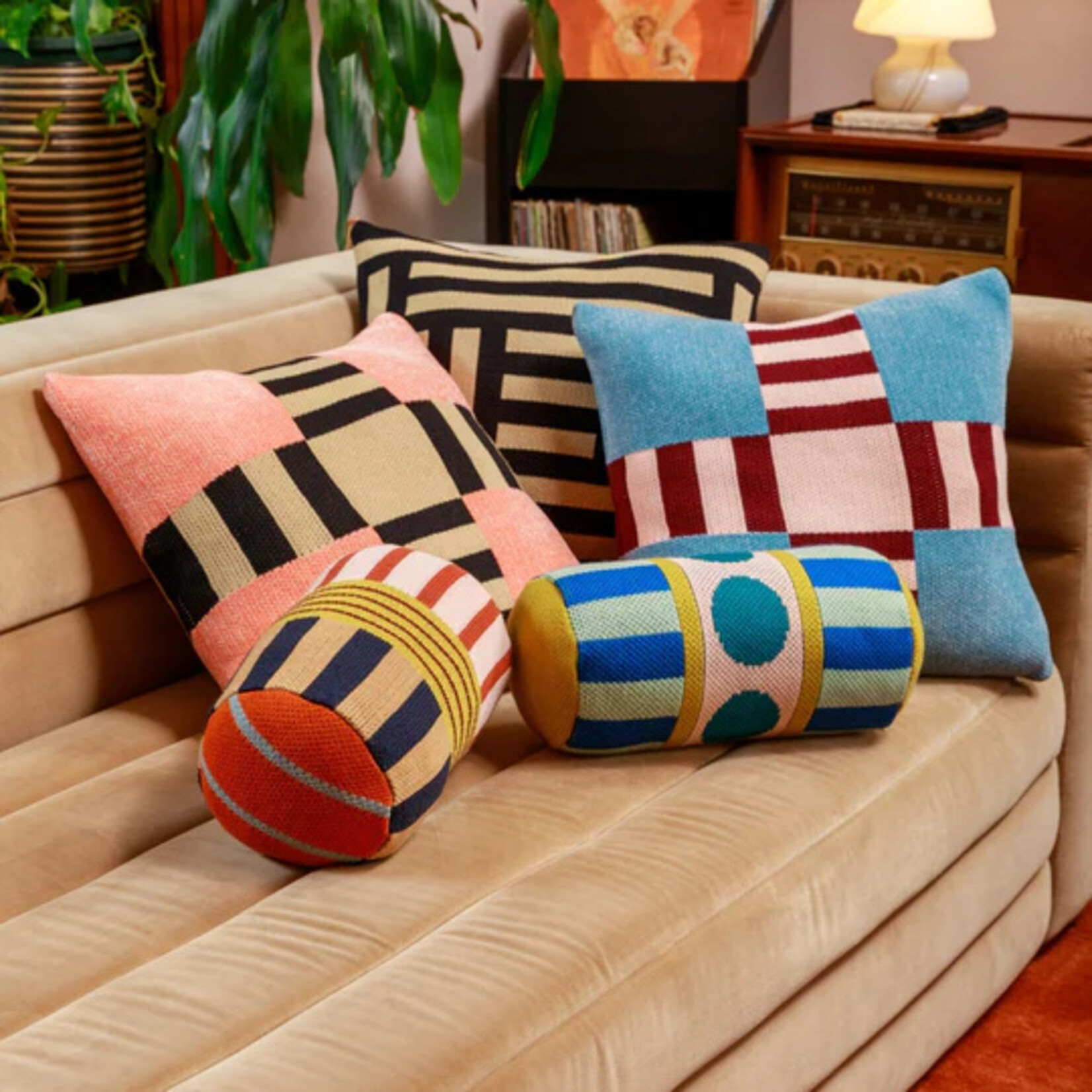 Verloop Patchwork Stripe Bolster Pillow- Rainbow