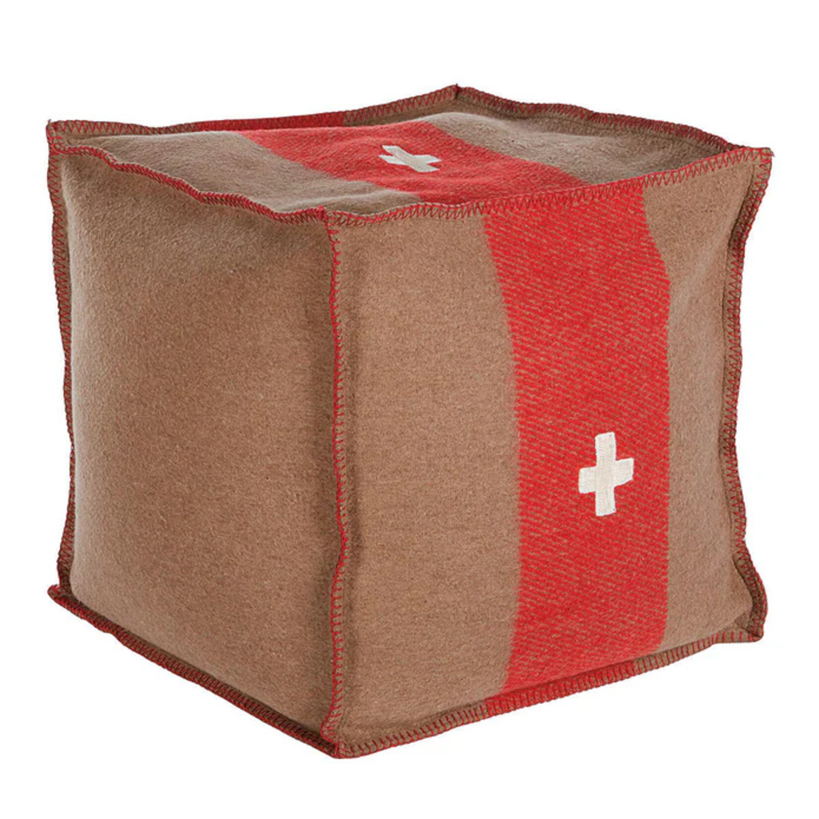 Blue Ocean Traders Swiss Army Pouf 18x18x18- Red/ Brown Unstuffed