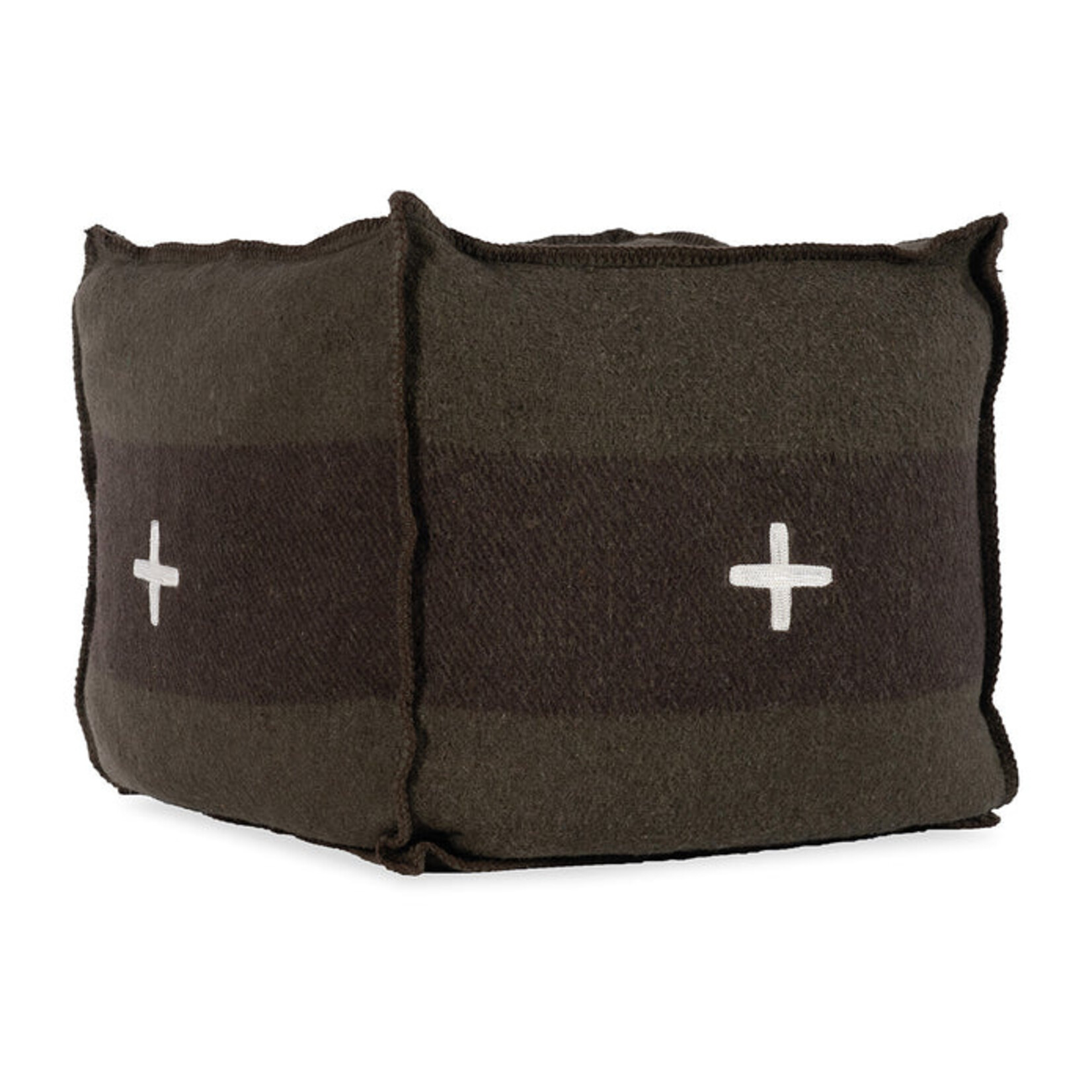 Blue Ocean Traders Swiss Army Pouf 18x18x18 - Green/Brown Unstuffed