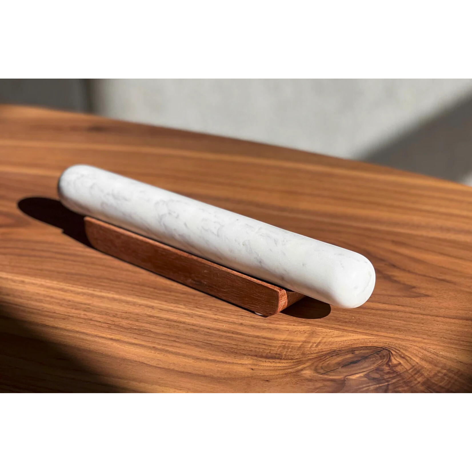 Verve Culture White Marble Rolling Pin and Wooden Base