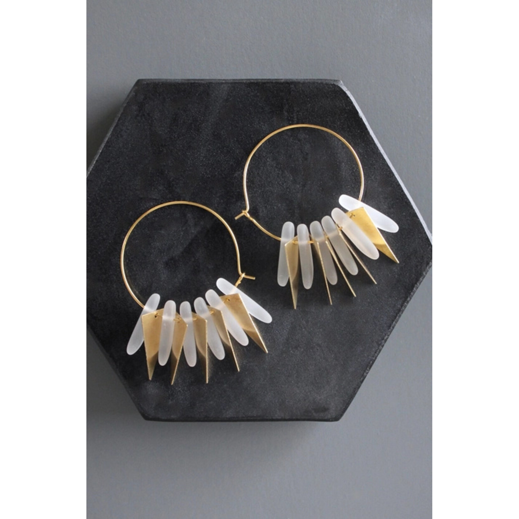 David Aubrey Jewelry Frosted Crystal Glass Geometric Hoop Earrings