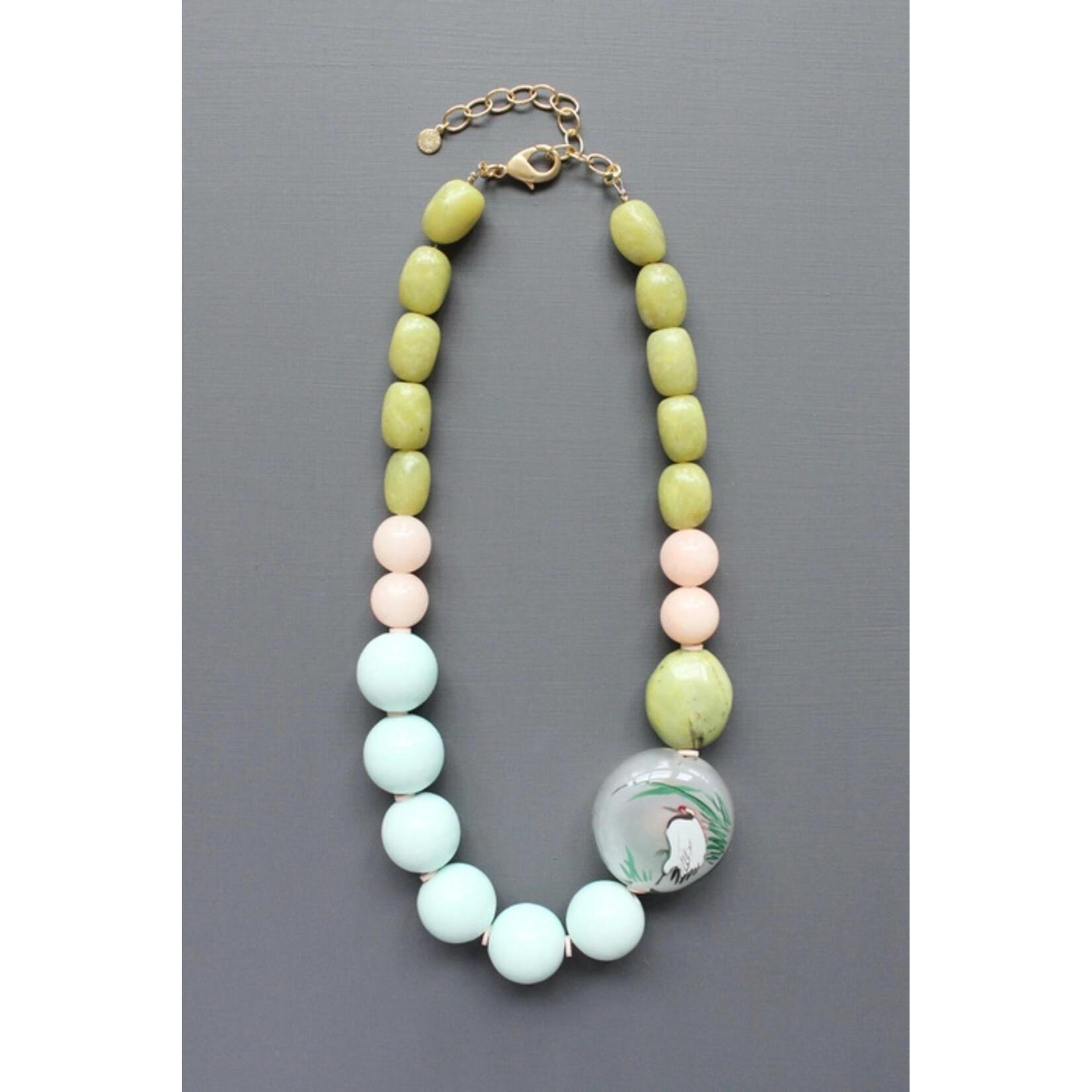 David Aubrey Jewelry Chunky Necklace with Chinese Reverse Painted Glass Bead