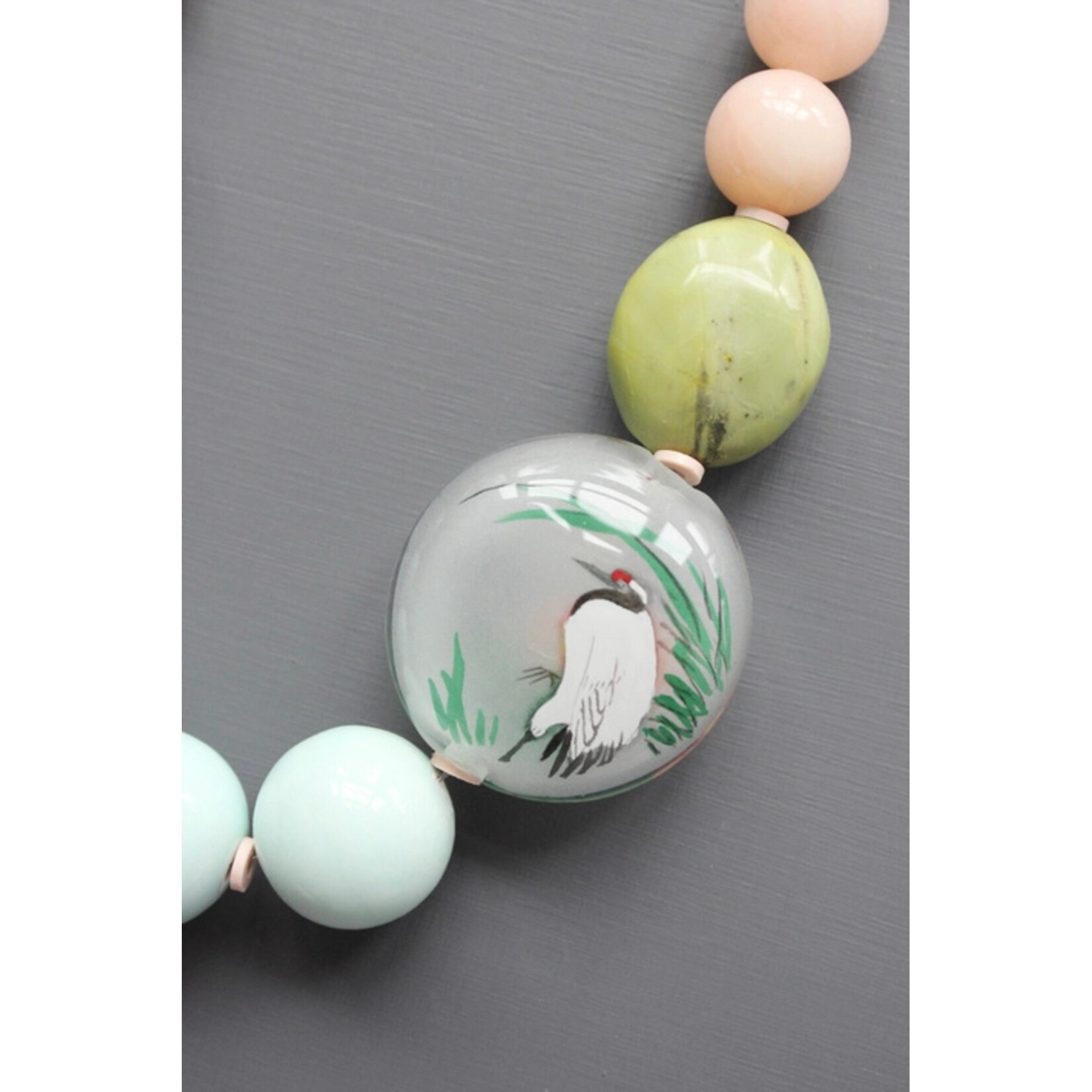 David Aubrey Jewelry Chunky Necklace with Chinese Reverse Painted Glass Bead