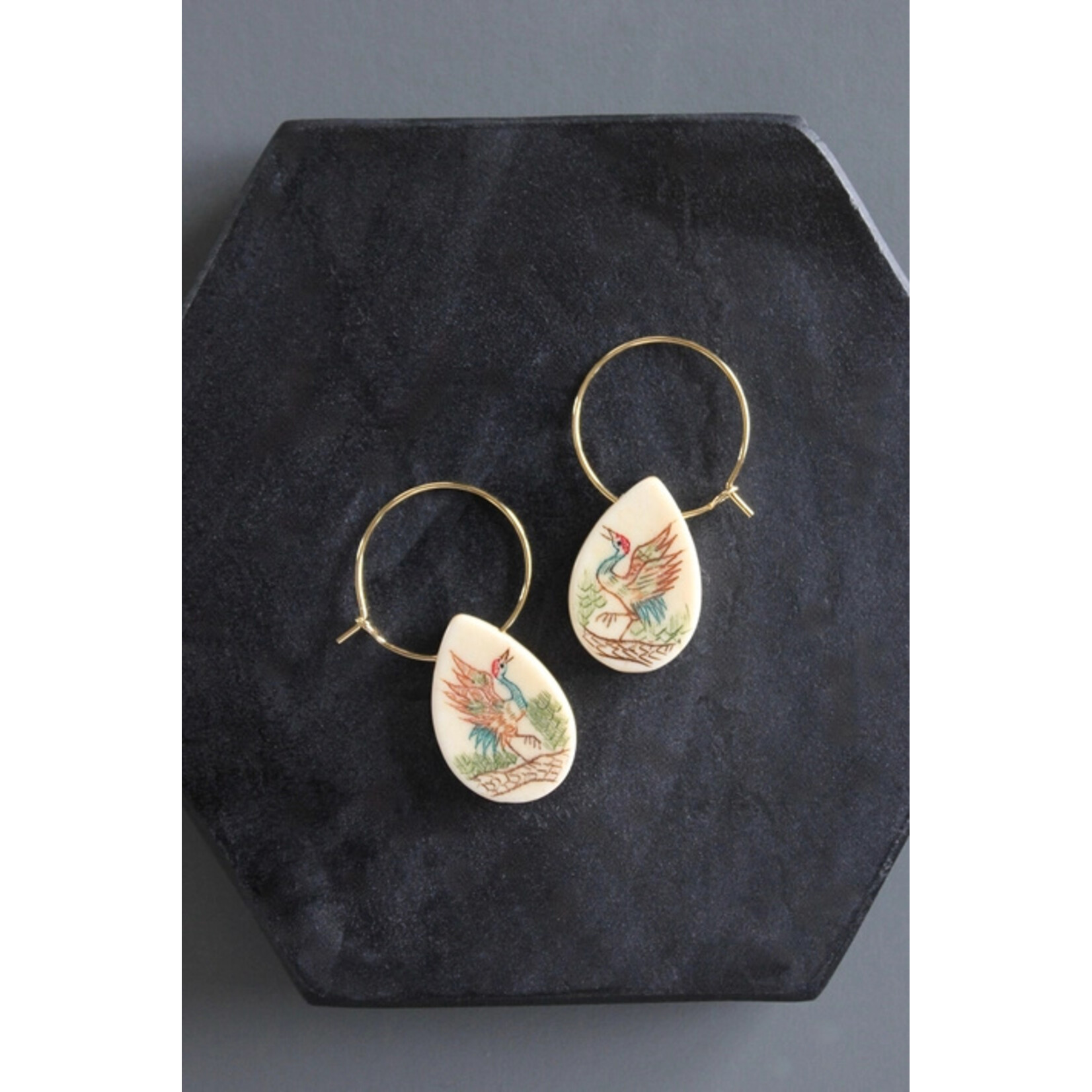 David Aubrey Jewelry Carved and Hand Painted Hoop Earrings