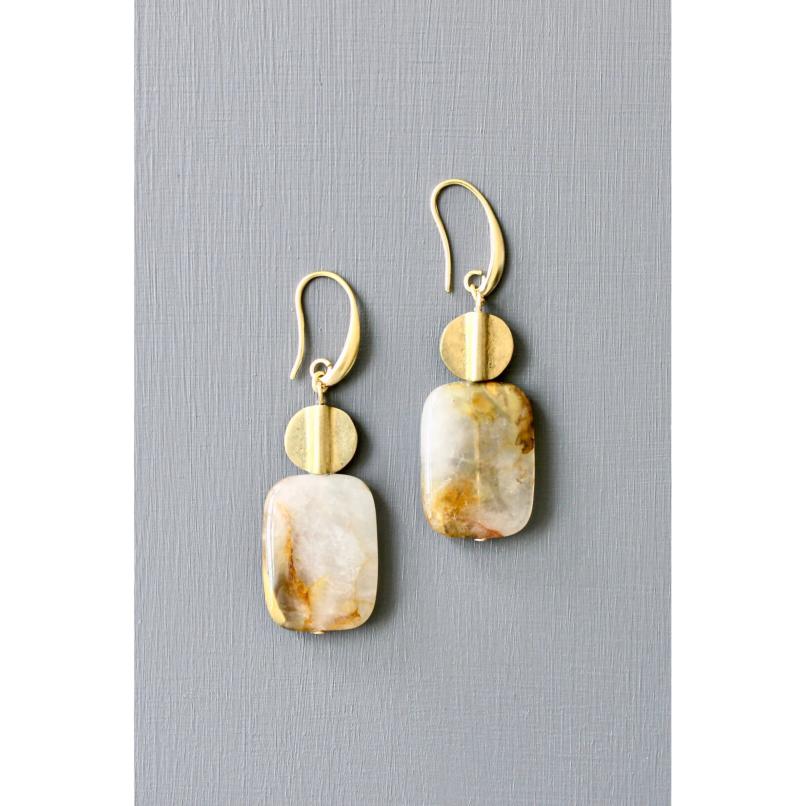 David Aubrey Jewelry Agate and Brass Earrings