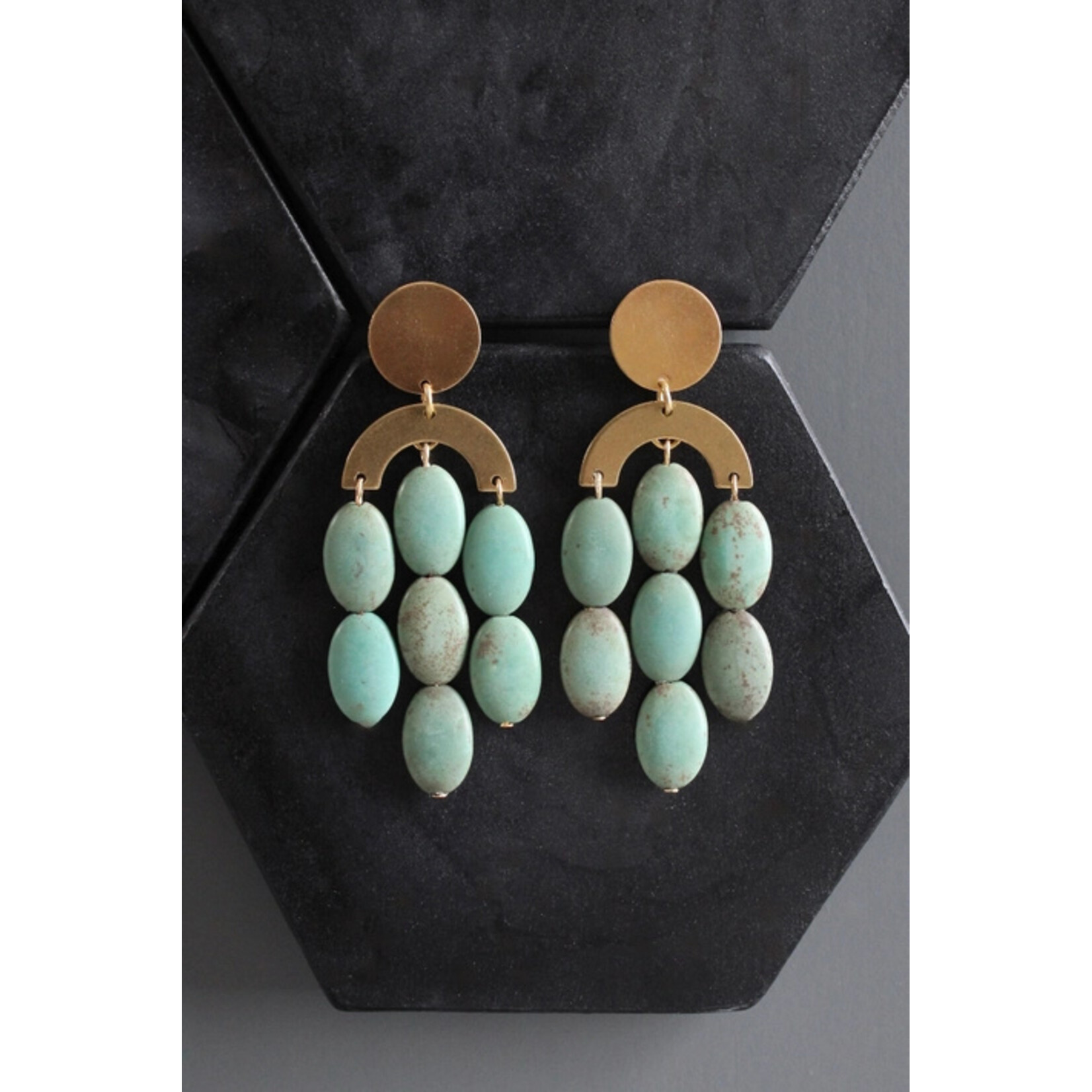 David Aubrey Jewelry Turquoise Statement Art Deco Post Earrings