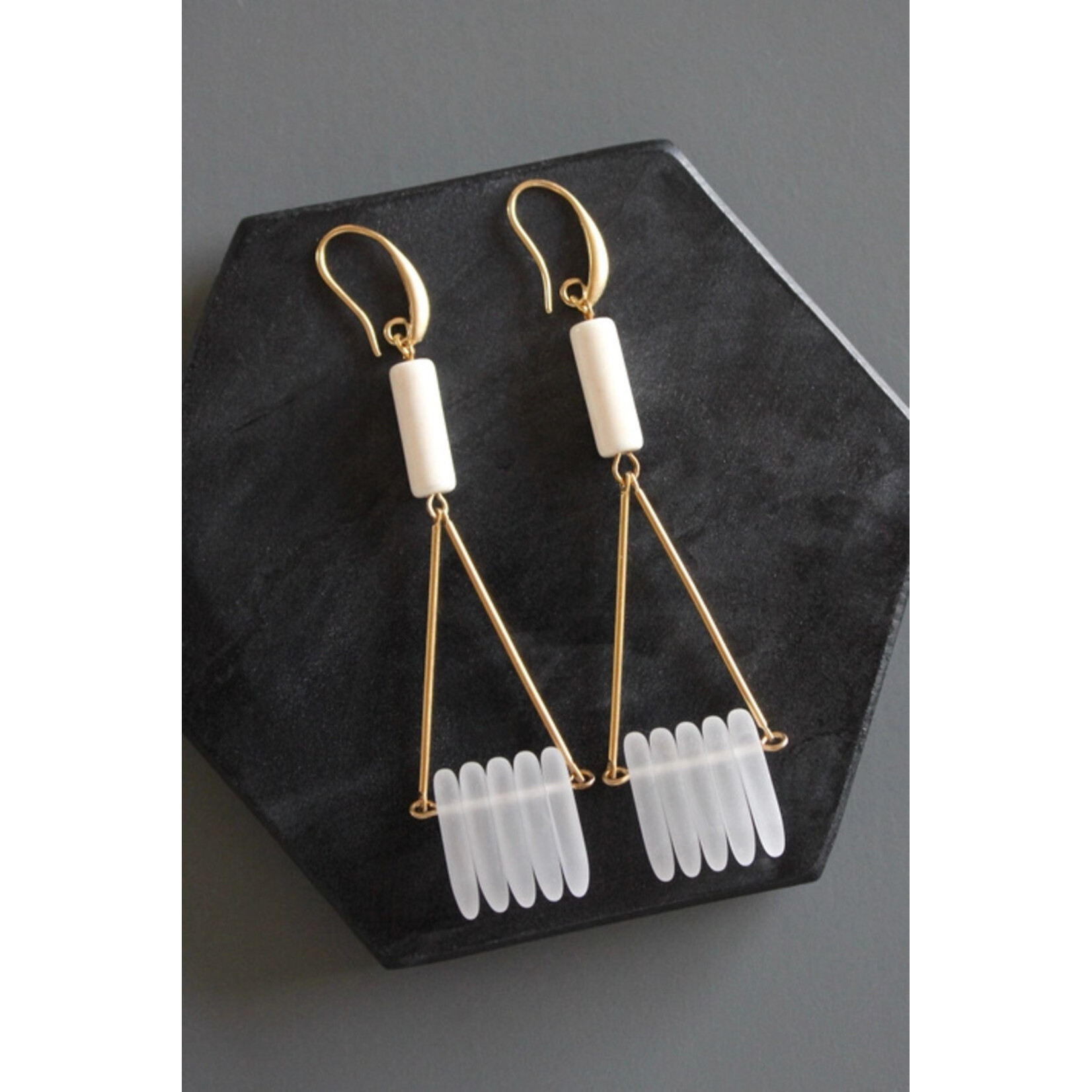 David Aubrey Jewelry Frosted Glass Fringe Geometric Earrings