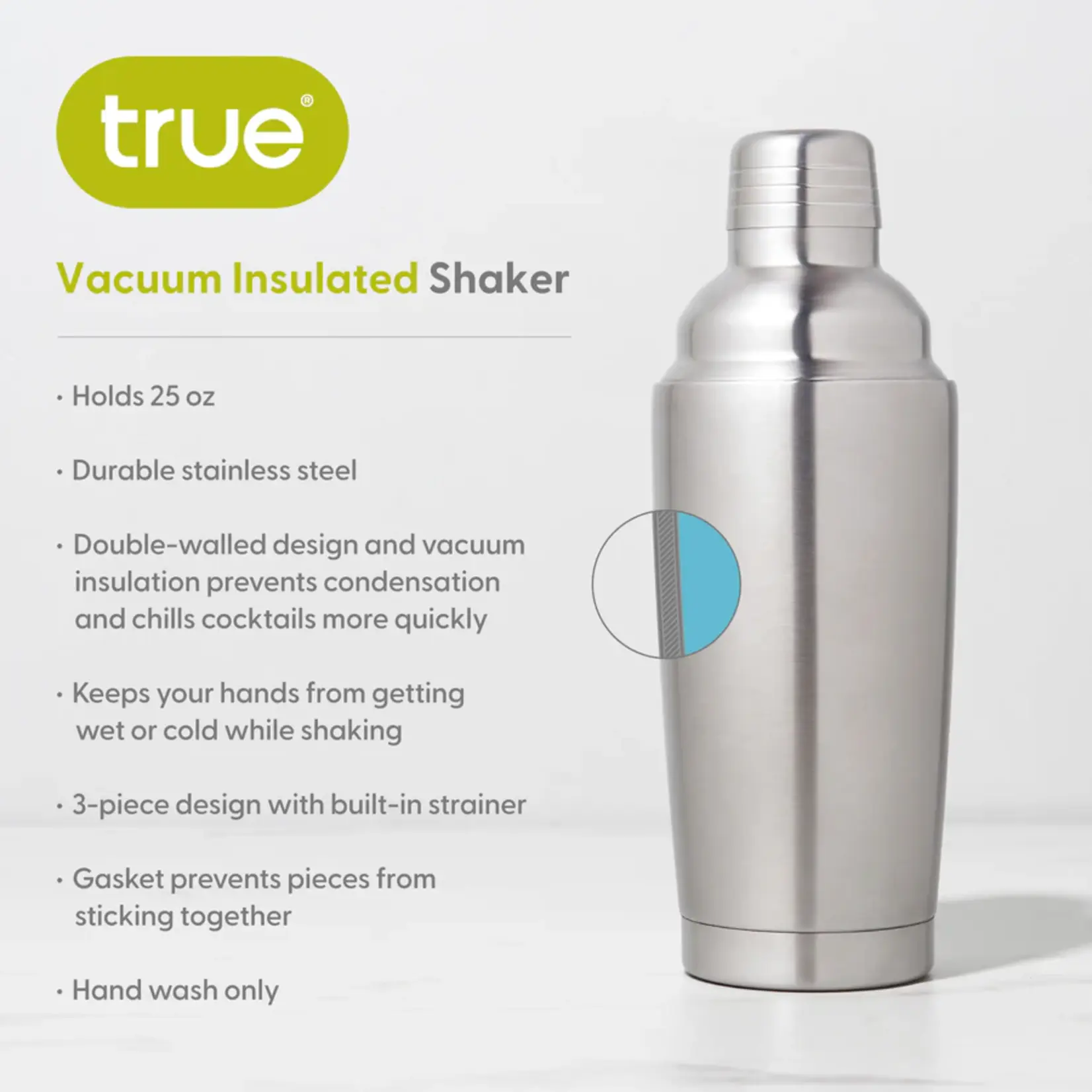 TRUE Brands Stainless Steel Vacuum Insulated Shaker