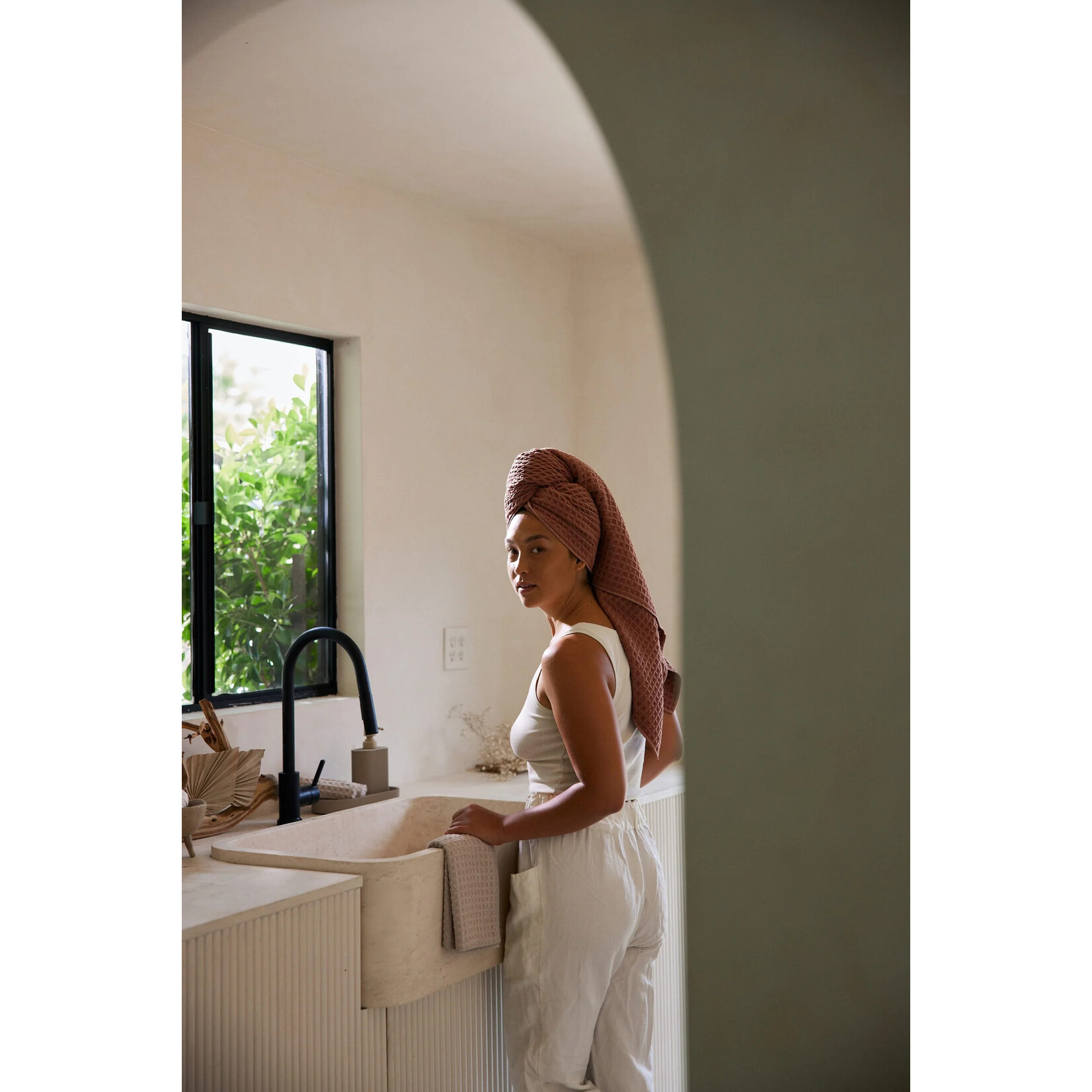 Geometry Waffle Bath Towel- Dusty Rose