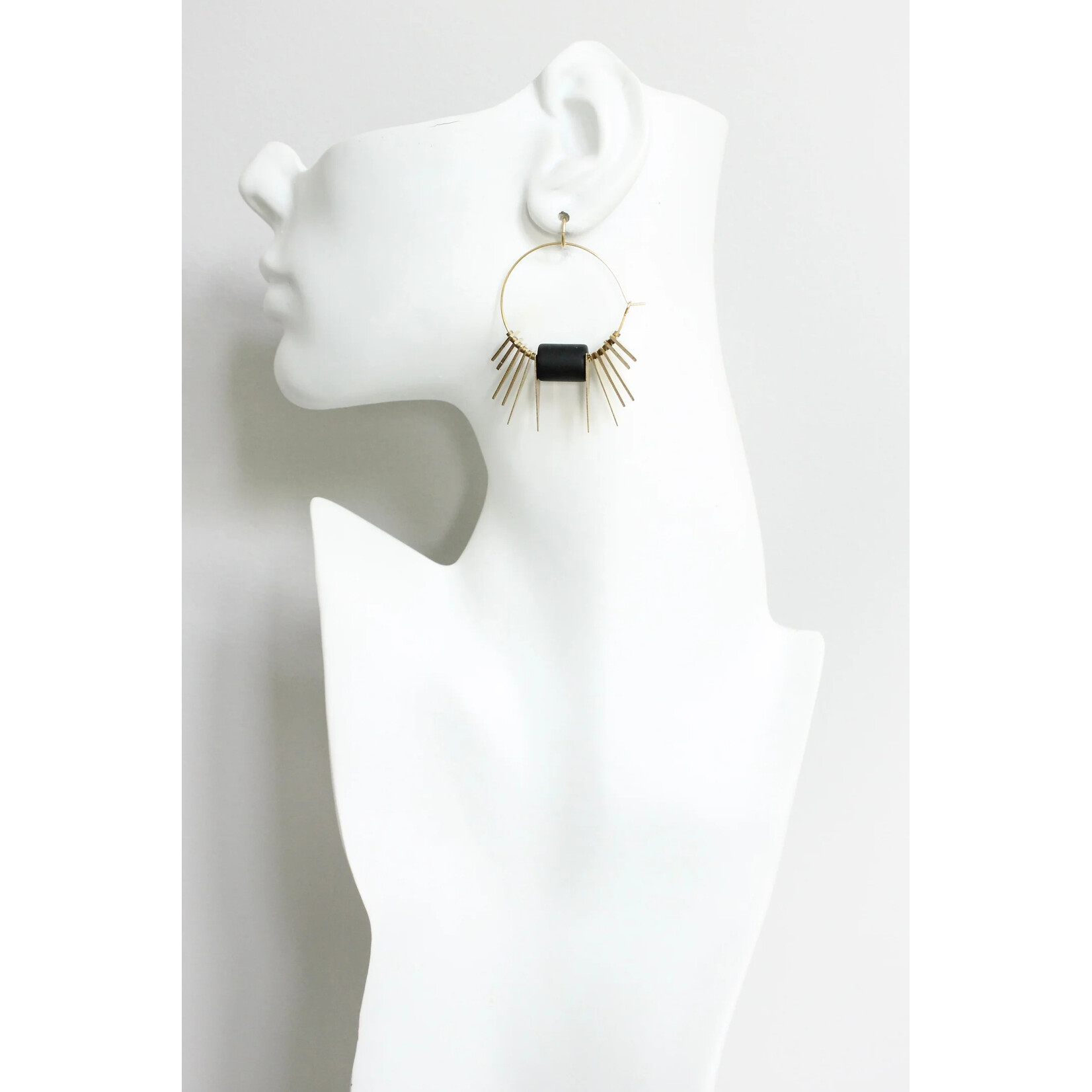 David Aubrey Jewelry Black and Brass Geometric Hoop Earrings