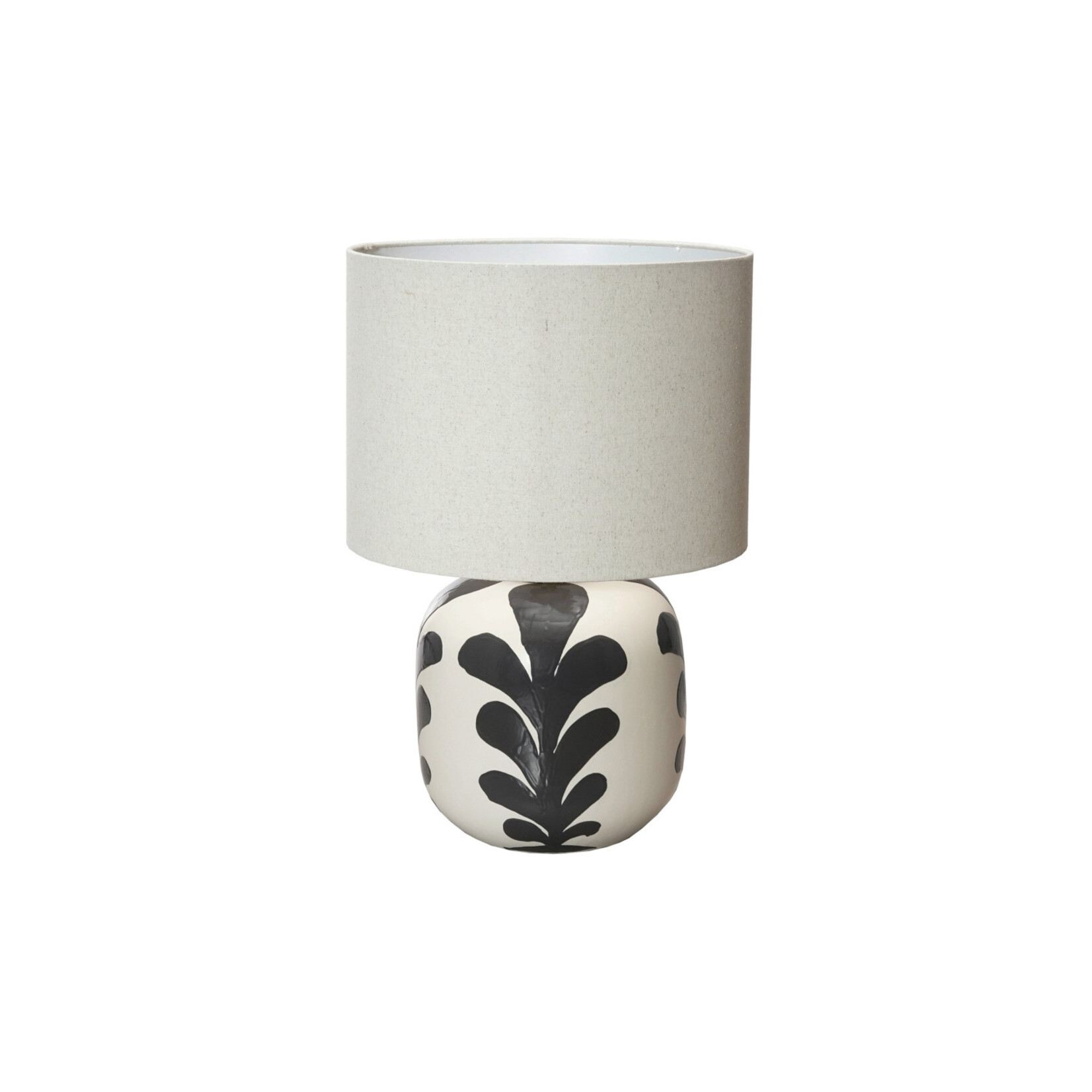 Creative Co-Op Stoneware Table Lamp w/ Abstract Design with Linen Shade