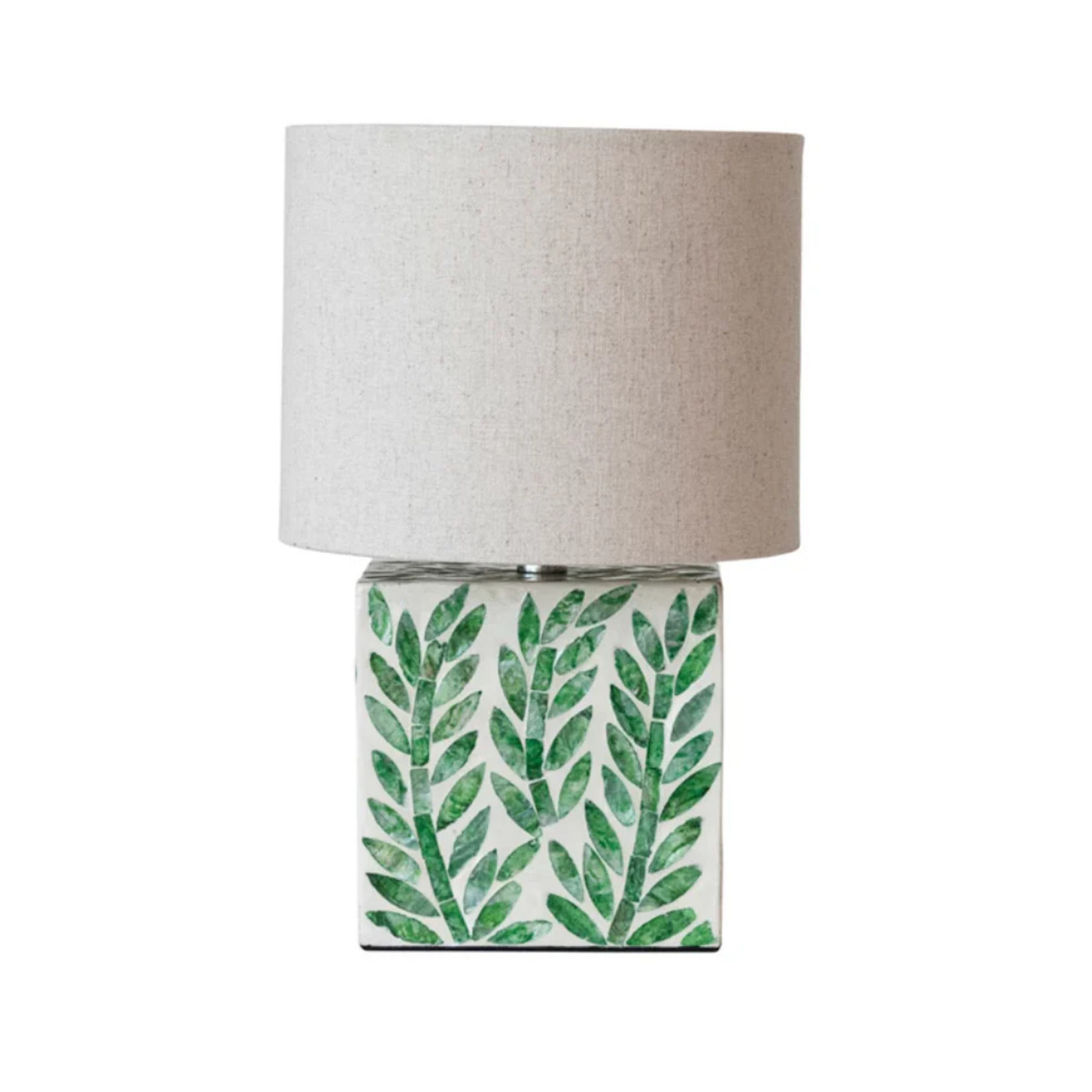 Creative Co-Op MDF & Mother of Pearl Table Lamp with Botanical Pattern