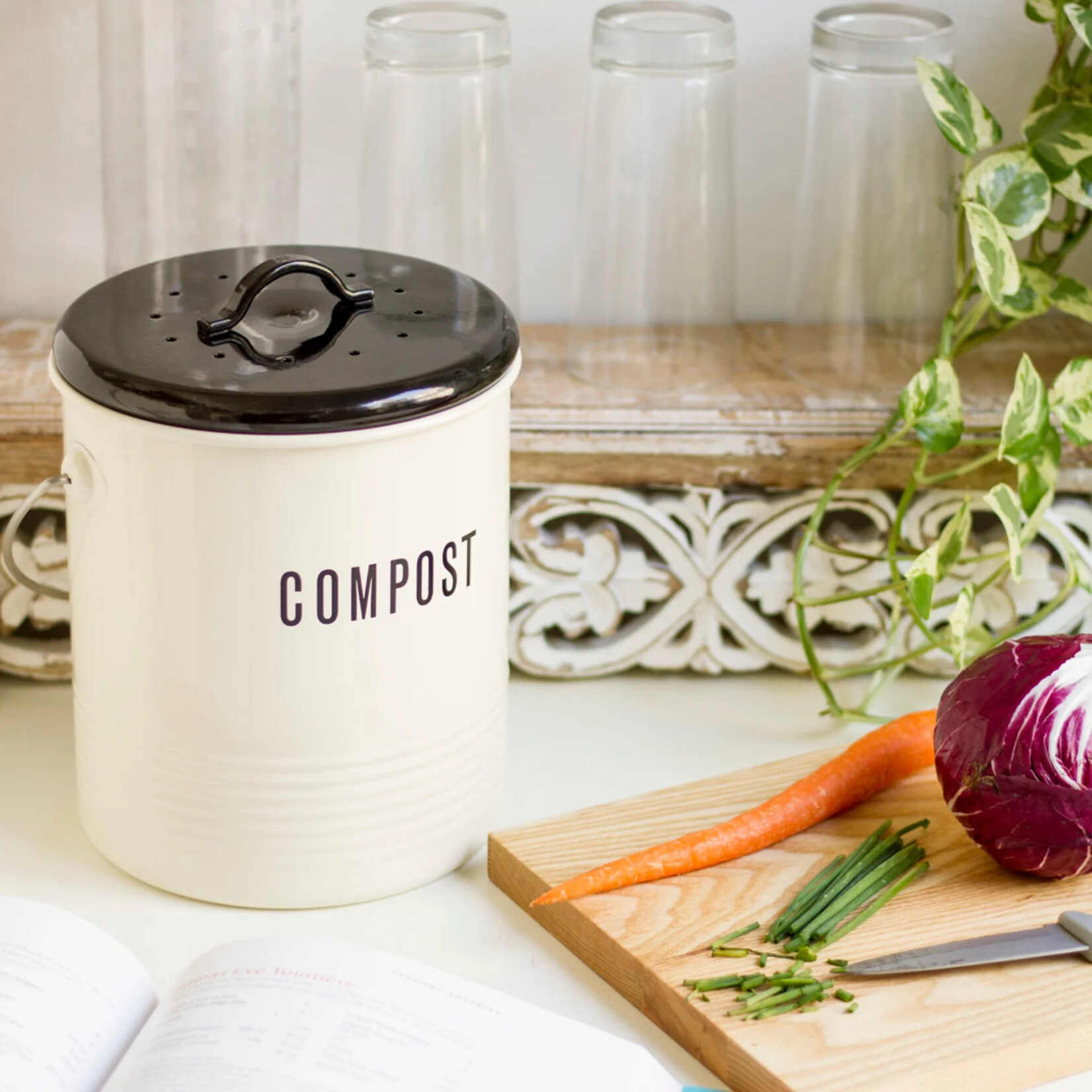 Now Designs Ivory Metal Compost Bin