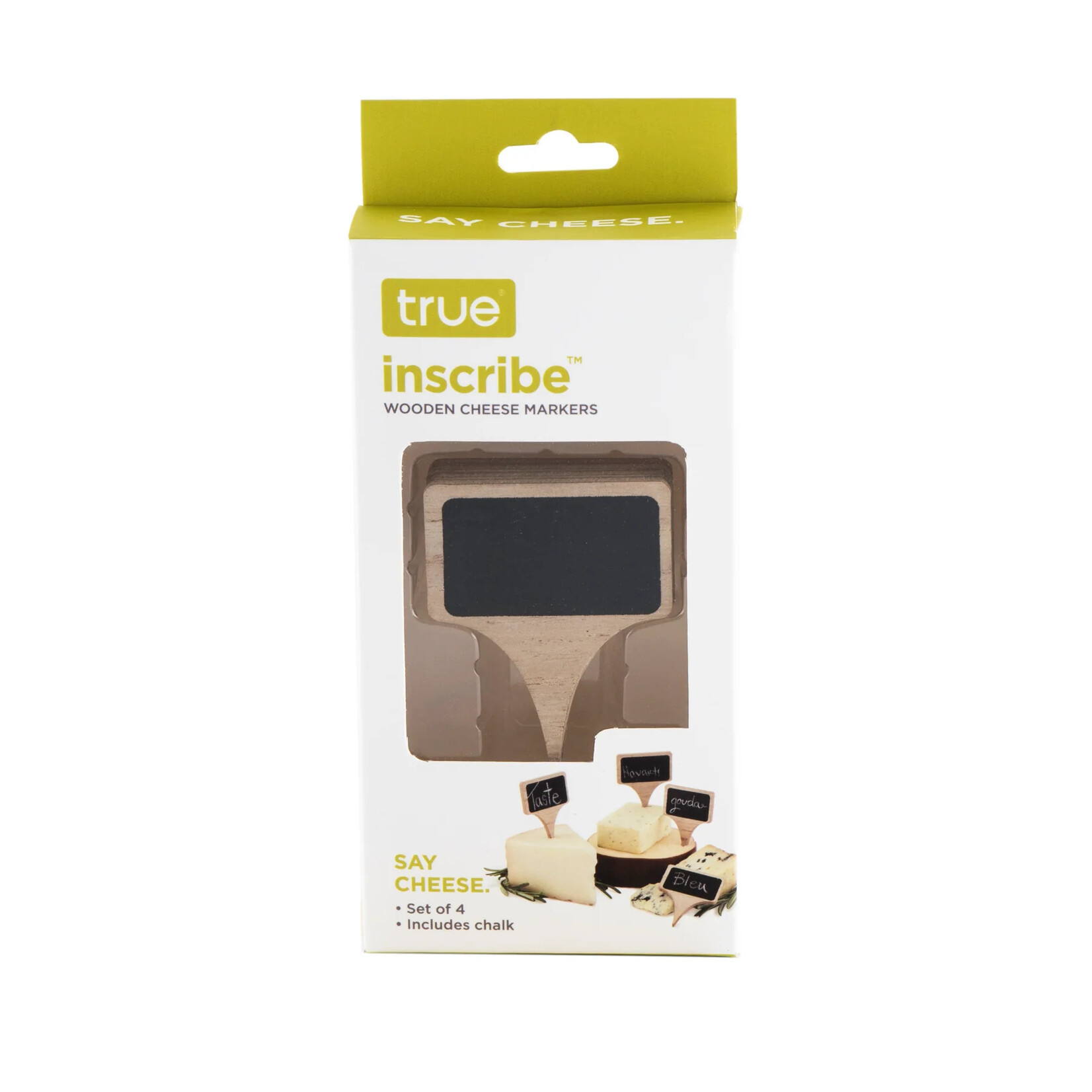TRUE Brands SET OF 4 Inscribe Wooden Cheese Markers w/Chalk