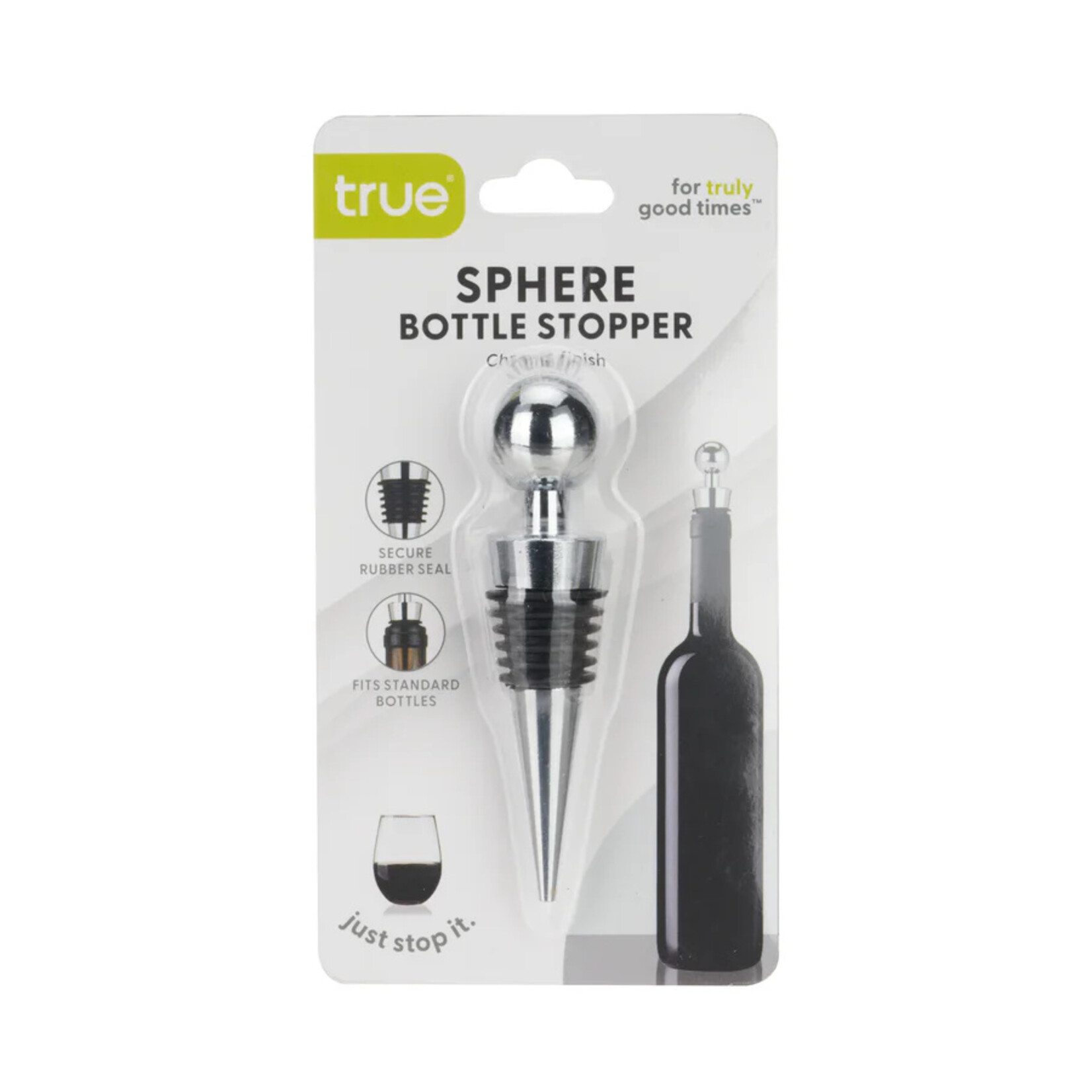 TRUE Brands Sphere Chrome Bottle Stopper