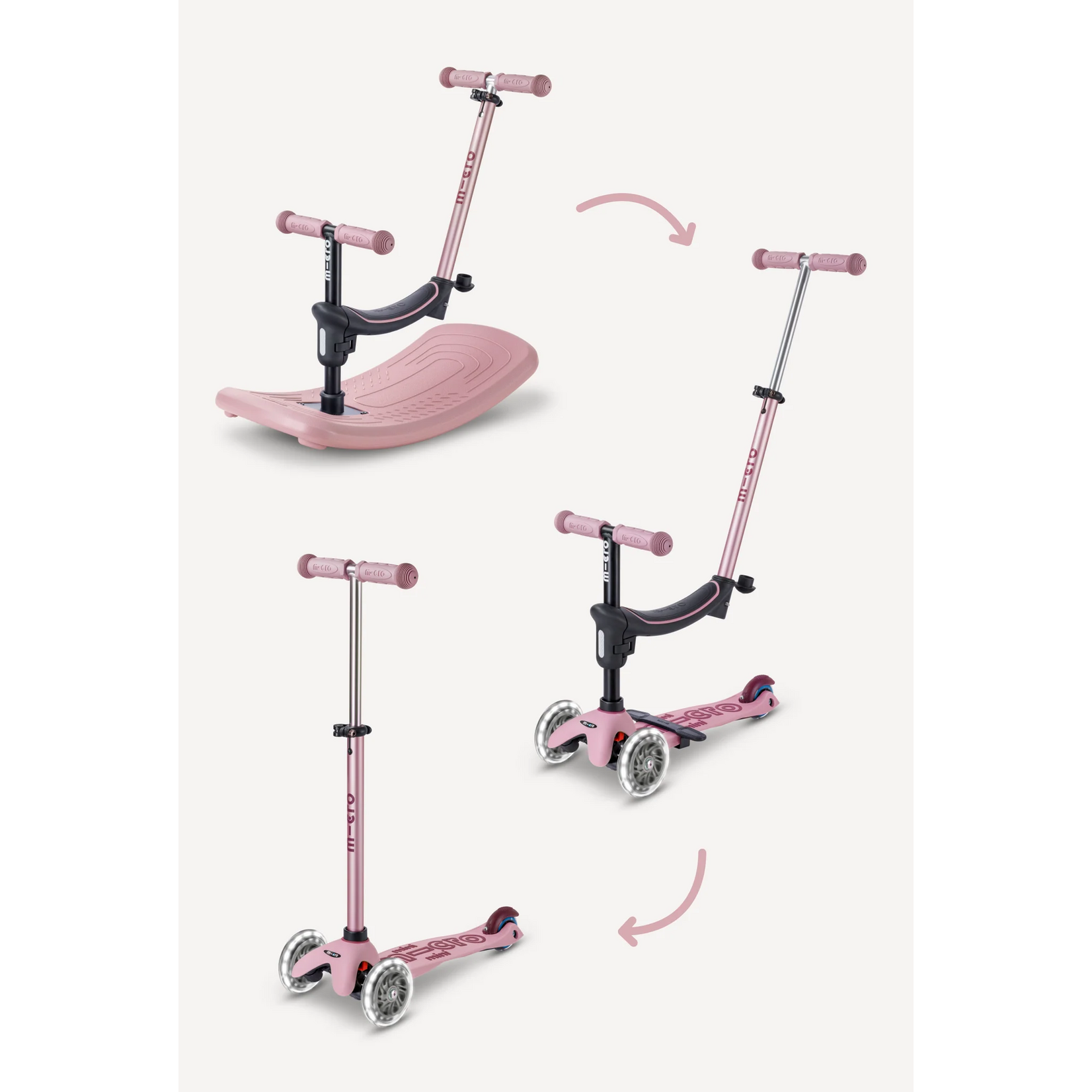 Micro Kickboard Micro Mini Rock & Go LED Scooter- Dusty Rose