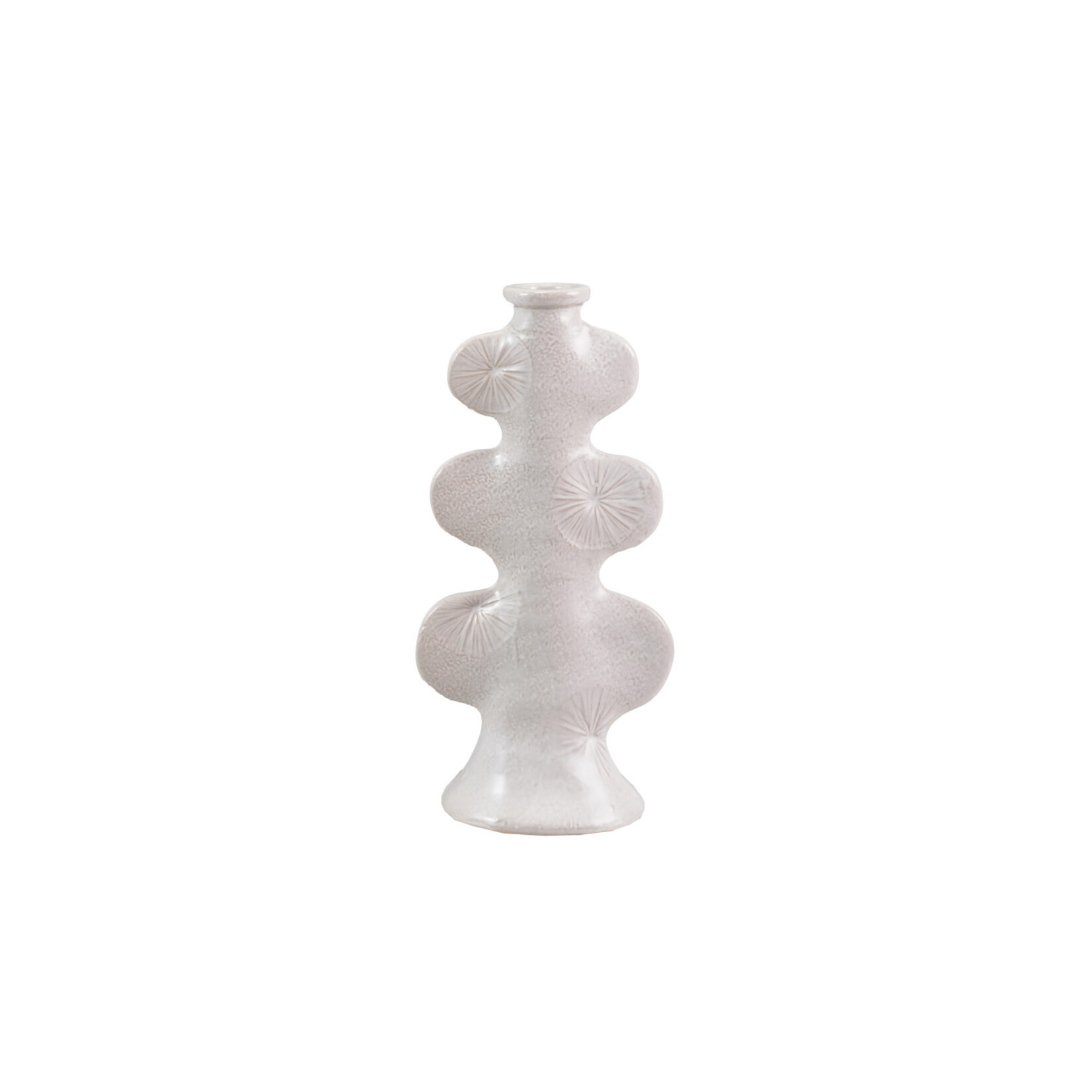 Stoneware Sculptural Taper Holder w/ Embossed Design - White