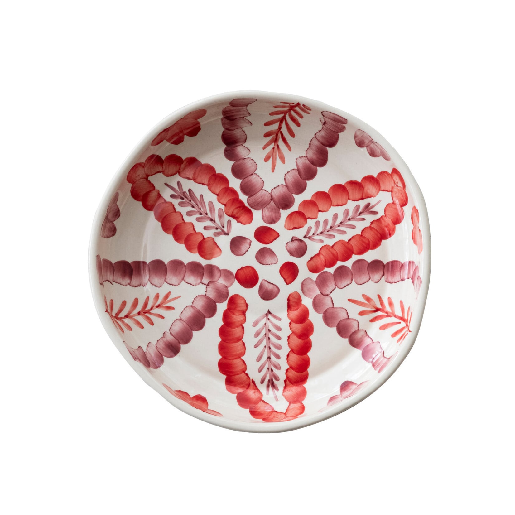Creative Co-Op Hand-Painted Stoneware Serving Bowl w/ Botanical Design