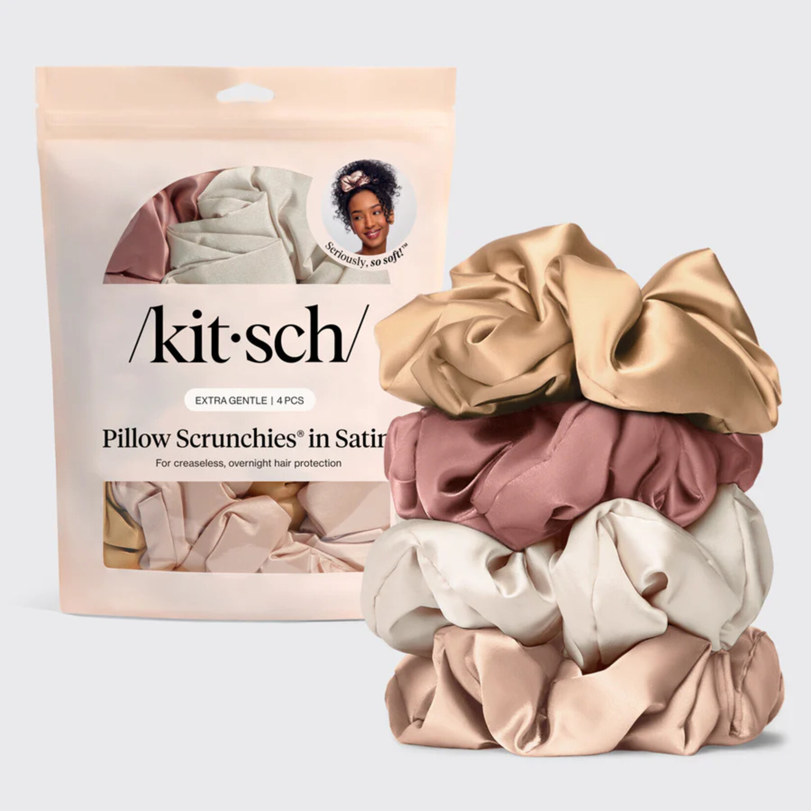 KITSCH Satin Pillow Scrunchies SET OF 4- Blush