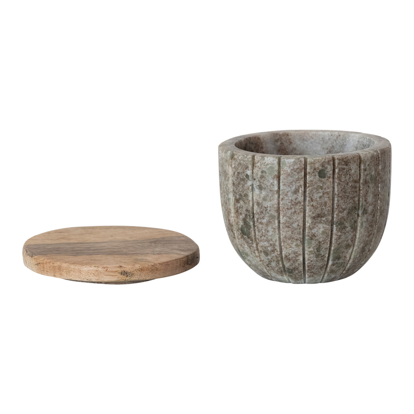 Creative Co-Op Marble Container w/ Mango Wood Lid -  Brown & Natural