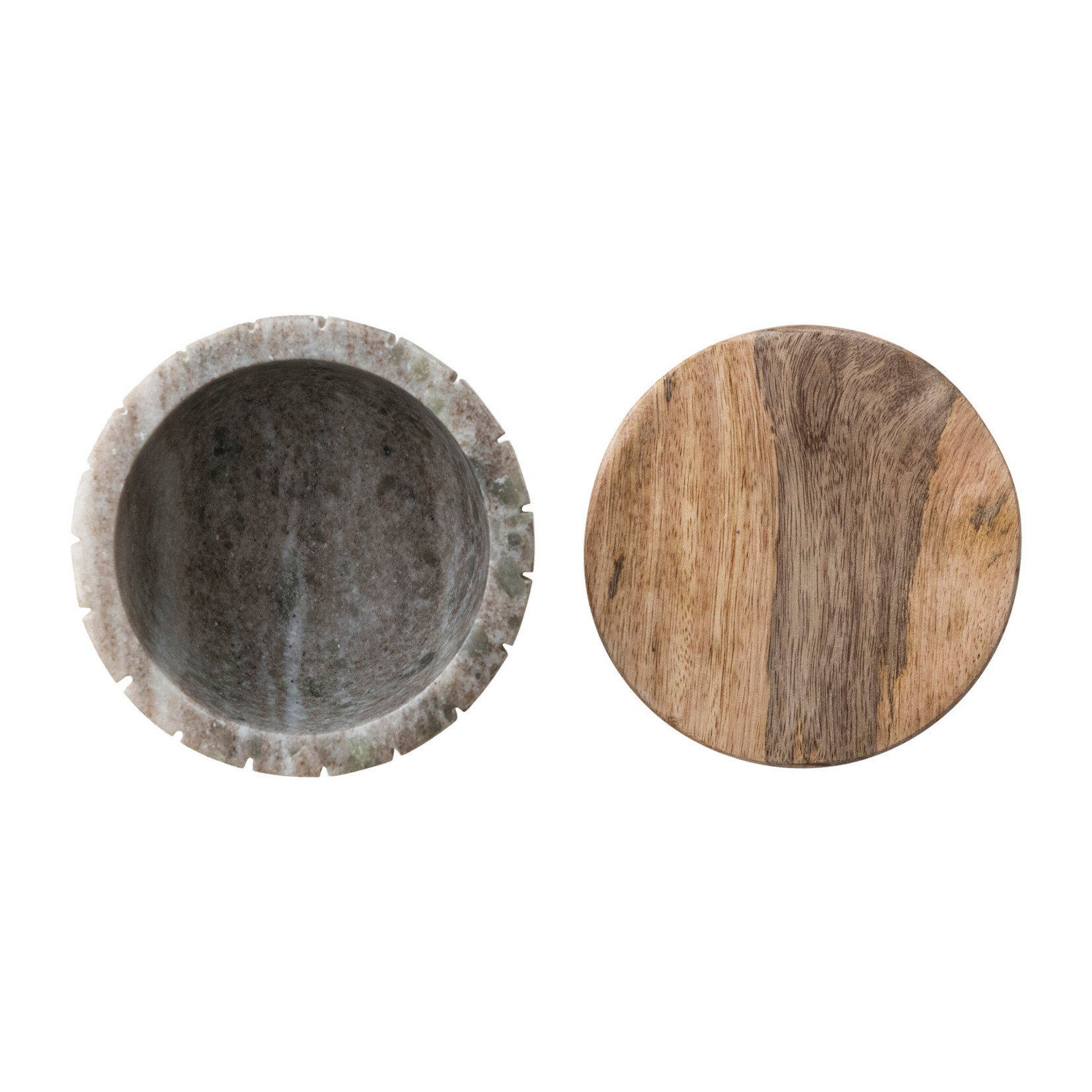 Creative Co-Op Marble Container w/ Mango Wood Lid -  Brown & Natural
