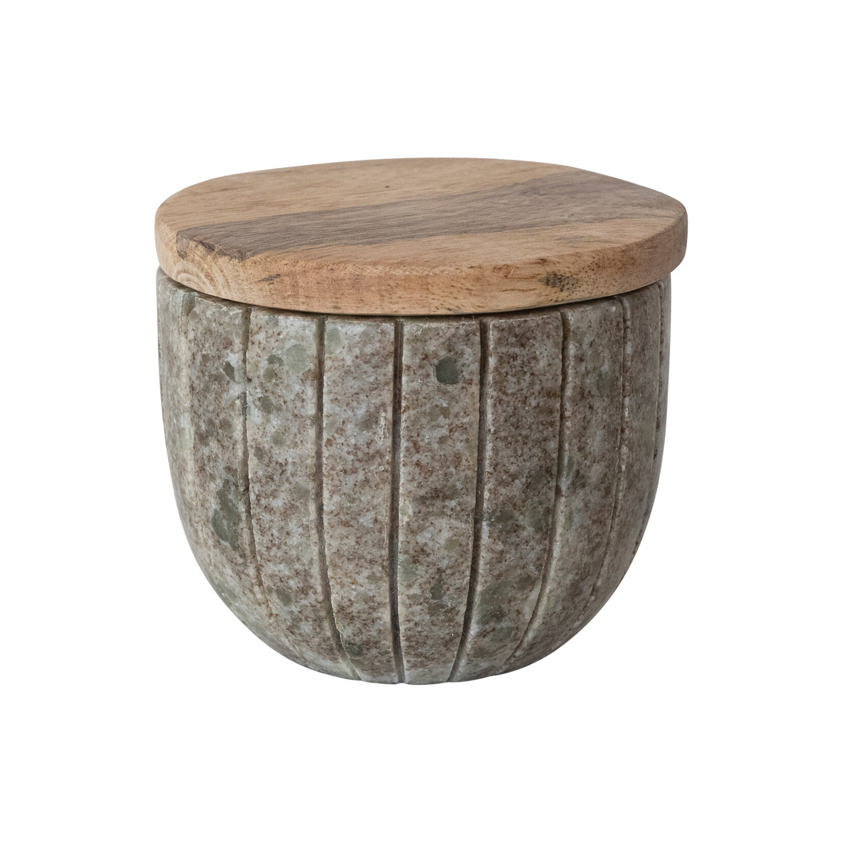 Creative Co-Op Marble Container w/ Mango Wood Lid -  Brown & Natural