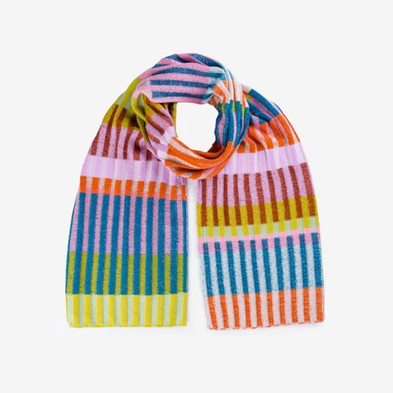 Verloop Mosaic Stripe Knit Scarf- Rust Lilac