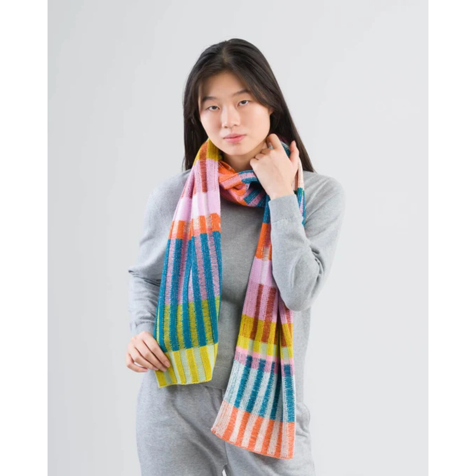 Verloop Mosaic Stripe Knit Scarf- Rust Lilac