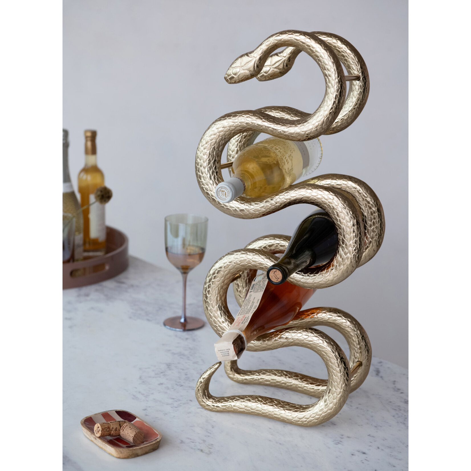 Gold Cast Iron Aluminum Snake Bottle Holder